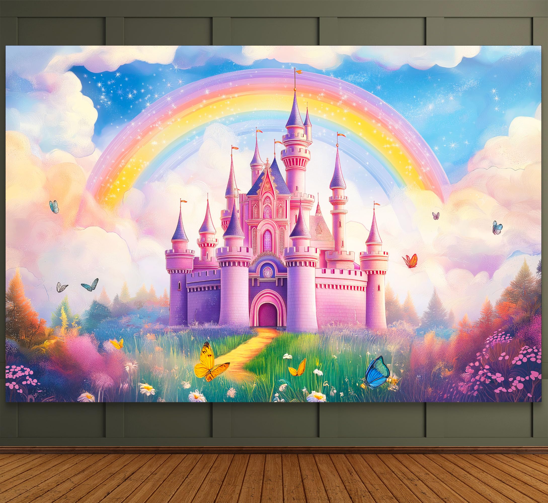 Indotribe Princess Birthday Party Decorations Princess Backdrop for Girls Birthday 6x4ft Princess Castle Backdrop for Party Happy Birthday Banner