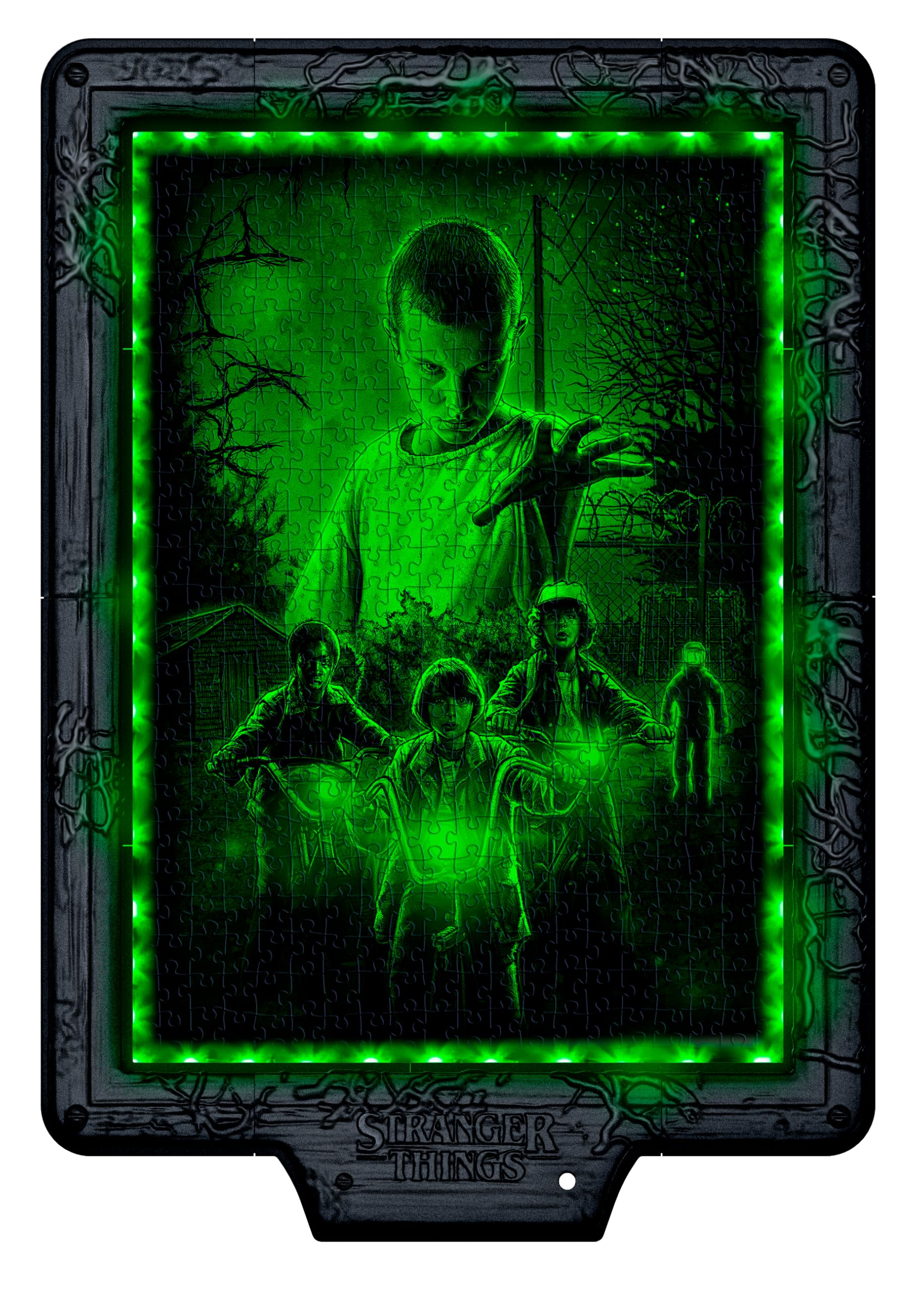 Clementoni - Stranger Things Metamorphic Art Collection - The Upside Down, Quadro Interattivo 520 Pezzi con Cornice e LED RGB, Illustrazione che Cambia con la Luce, Made in Italy, 35155
