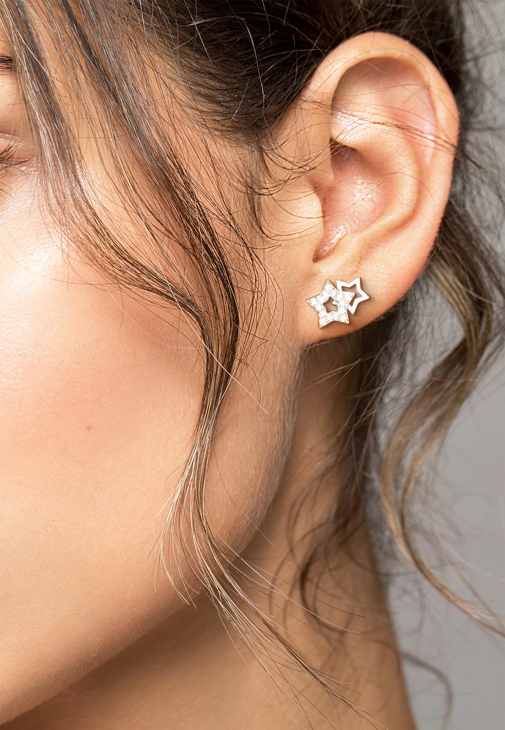 SOFIA MILANI - Pendientes para Mujeres en Plata de Ley 925 - Con Circonitas - Pendiente de Botón de Estrella