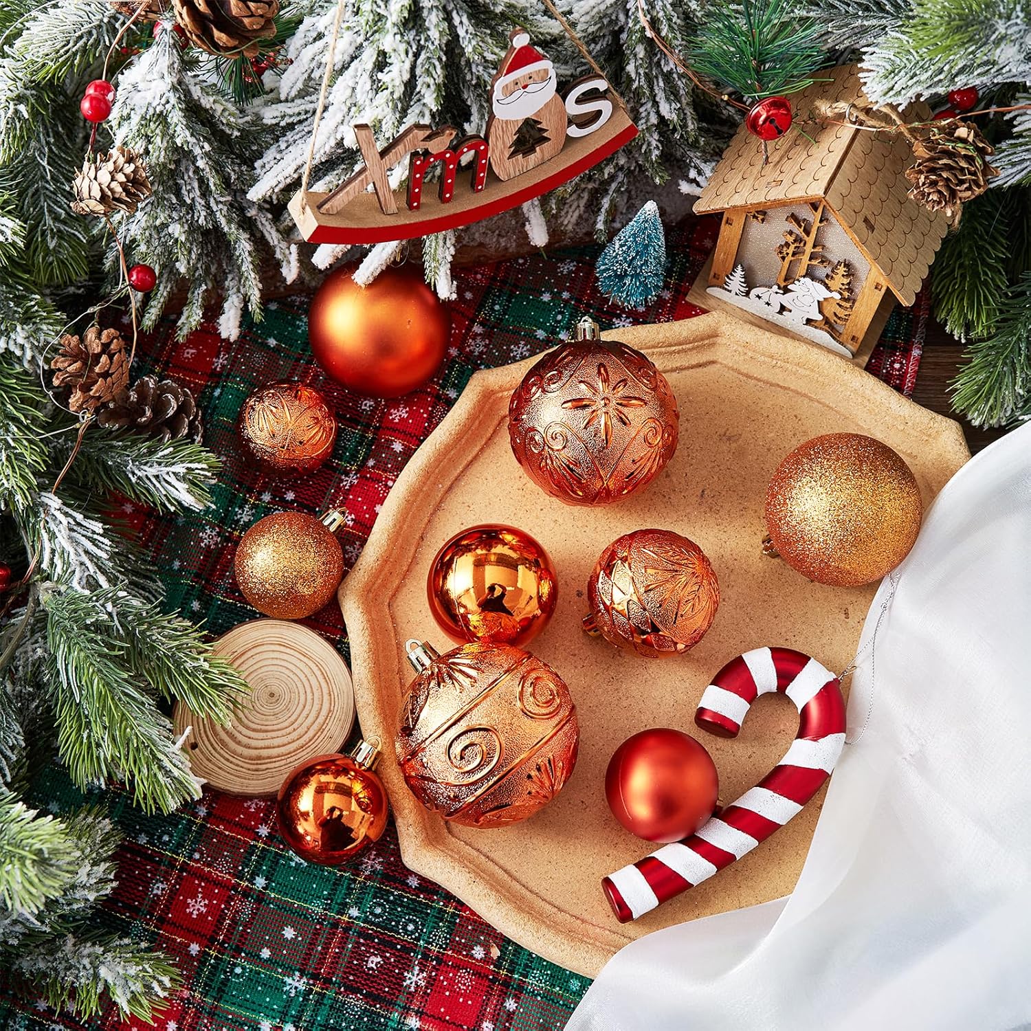 Wironlst Christmas Ball Ornaments - 30pcs Shatterproof Plastic Christmas Ornaments Hanging Ball Decorations for Xmas Tree, Holiday, Wedding, Party (Multi-Size, Orange) - Image 6