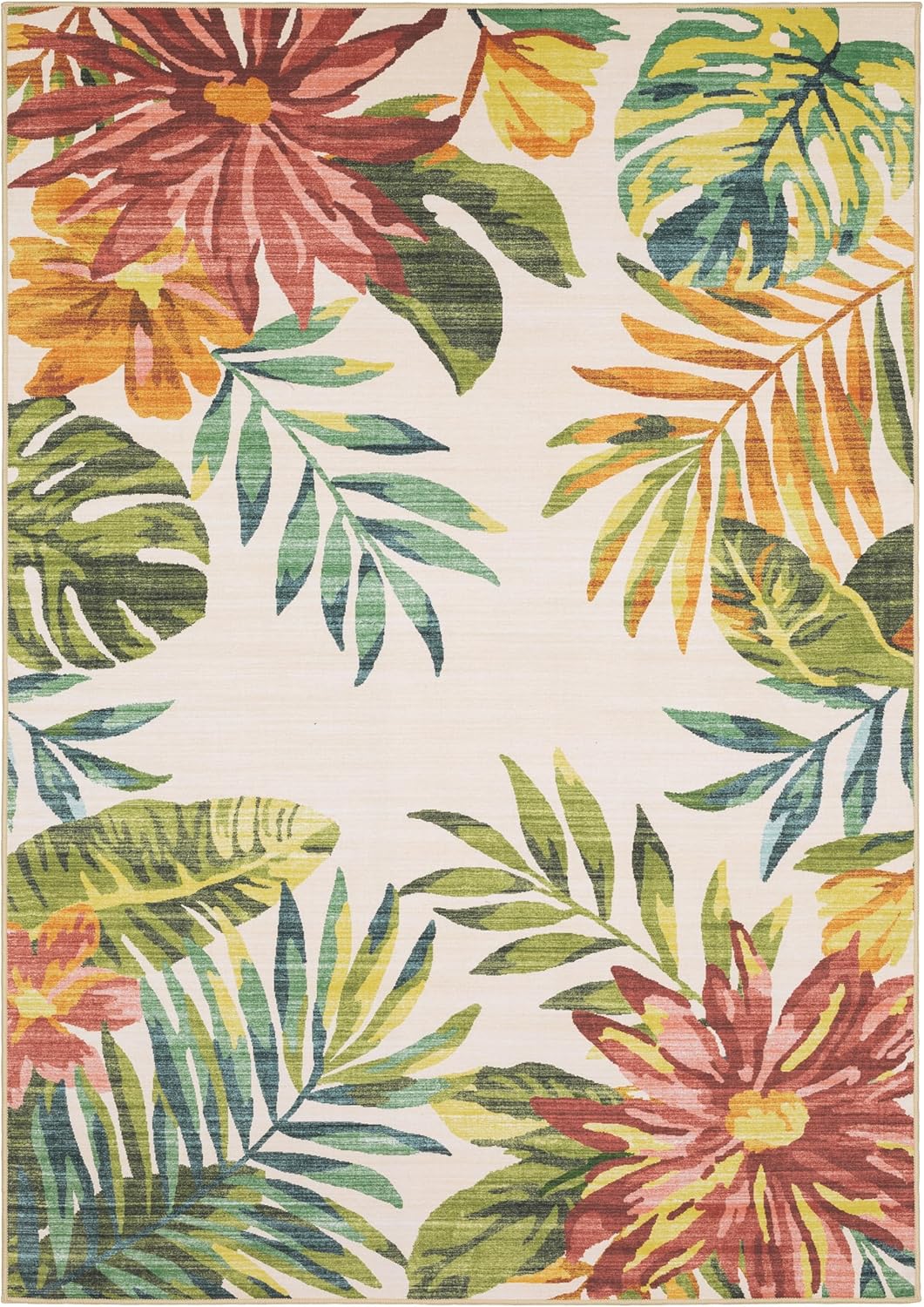 Oriental Weavers Fiji Washable Indoor/Outdoor Rug - FIJ07-5' x 7' - in Beige/Multi - Tropical Style, Non-Slip, Stain Resitant, Ultra Low Pile, Patio, Outdoor Living Area Rug