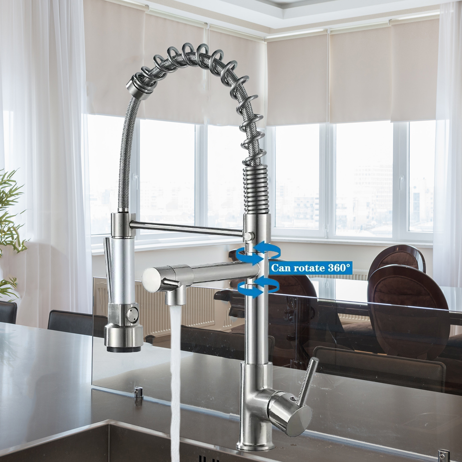 Commercial Kitchen Faucet with Pull Down Sprayer, Brushed Nickel