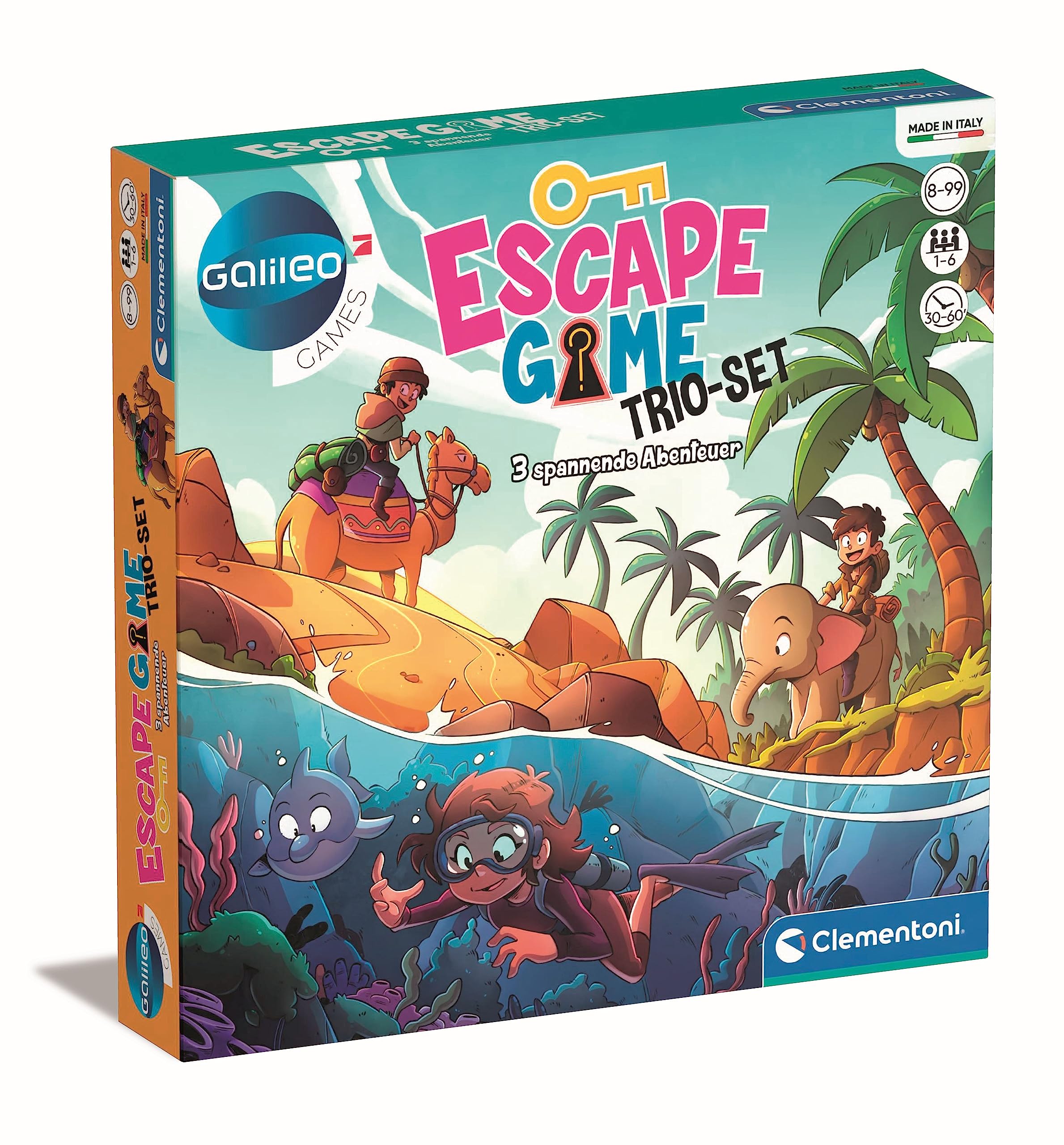 Clementoni Galileo Escape Games Trio-Set - 3 Abenteuer in der Wildnis, Gesellschaftspiel zum Rätseln mit Hinweiskarten, Familienspiel ab 8 Jahren, 59353