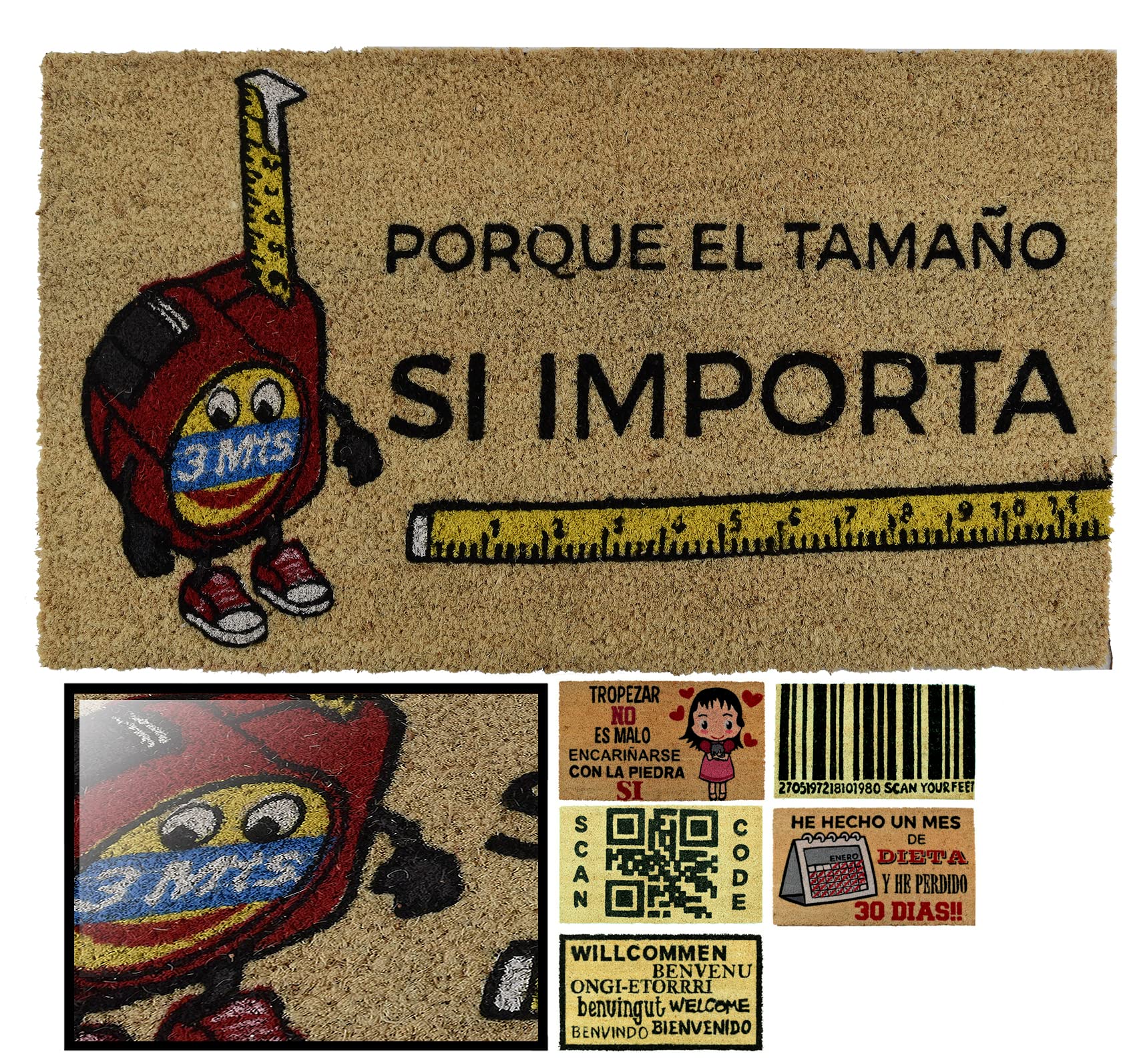 LucaHome - Felpudo de Coco Natural 70x40 con Base Antideslizante, Felpudo de Coco Divertido Porque el tamaño si Importa, Felpudo Absorbente Entrada casa, Ideal para Puerta Exterior o Pasillo