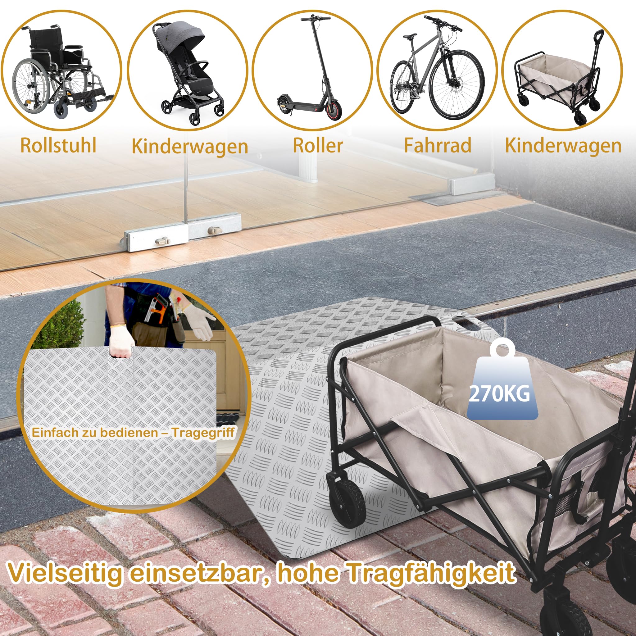 Rampa de umbral de aluminio para silla de ruedas, antideslizante, soporta hasta 270 kg, 60 cm de longitud
