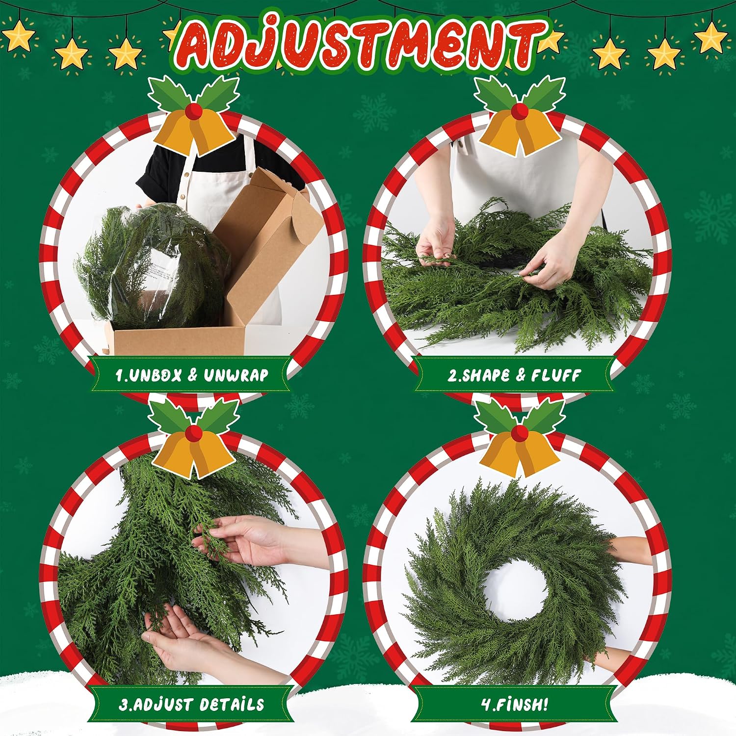 26’’ Large Real Touch Christmas Wreath, Artificial Cedar Wreath for Door
