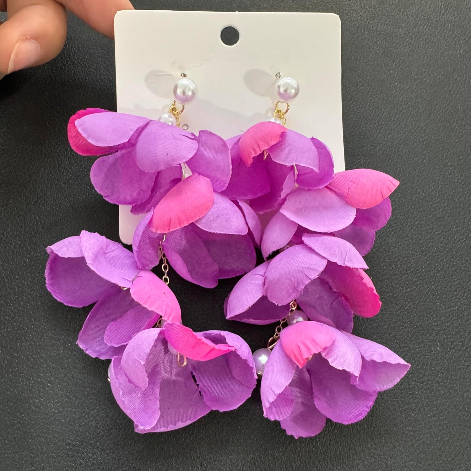 Bohemian Fabric Flower Fringe Dangle Drop Earrings Floral Pearl Tassel Petal Stud Earrings For Women - Image 5