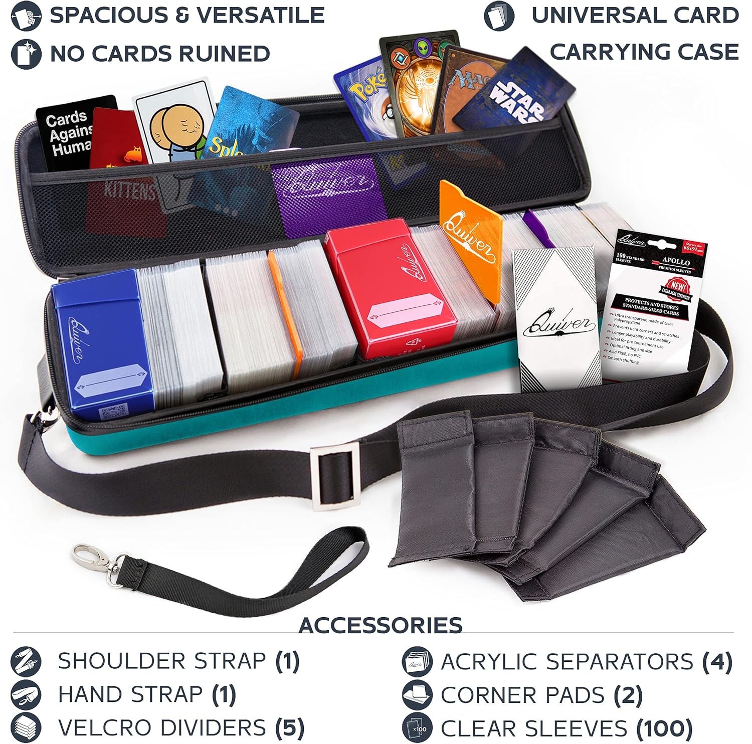 Quiver Time Teal Quiver Collector Card Carrying Case Card/Deck Storage Case with Wrist and