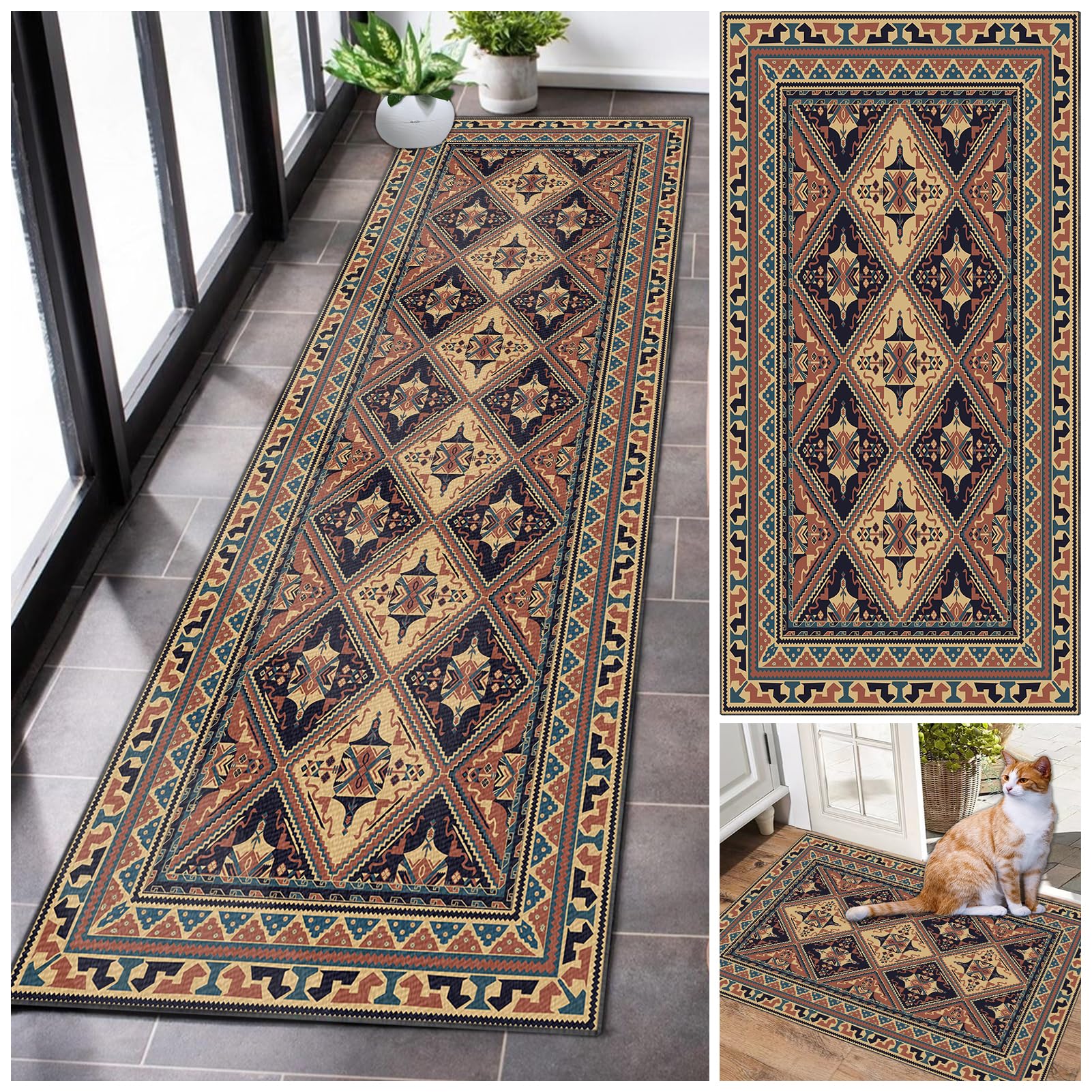 Runner Rugs for Hallway Long Non Slip Kitchen Rubber Back Carpet Runners Washable Hall Rug Carpet Floor Mat Narrow Corridor Carpet for Living Room Entryway Laundry Room Bedroom Hallway 120 x 300 cm