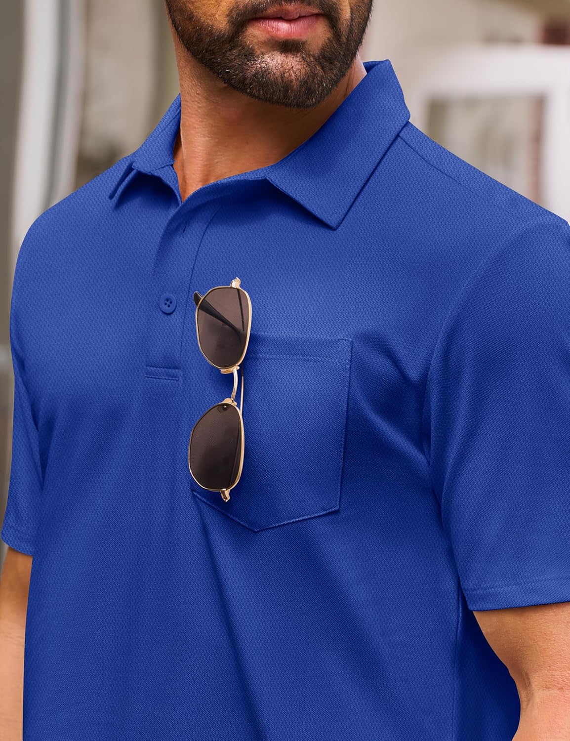 Cotrasen Polo Shirts for Men Cotton Pique Short Sleeve Golf Shirts with Pocket Classic Casual Moisture Wicking Polos