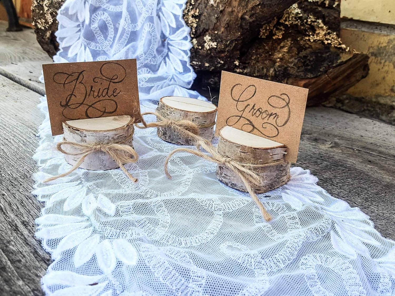 Set of 10 birch place card holders, name card holders, rustic wood card holder