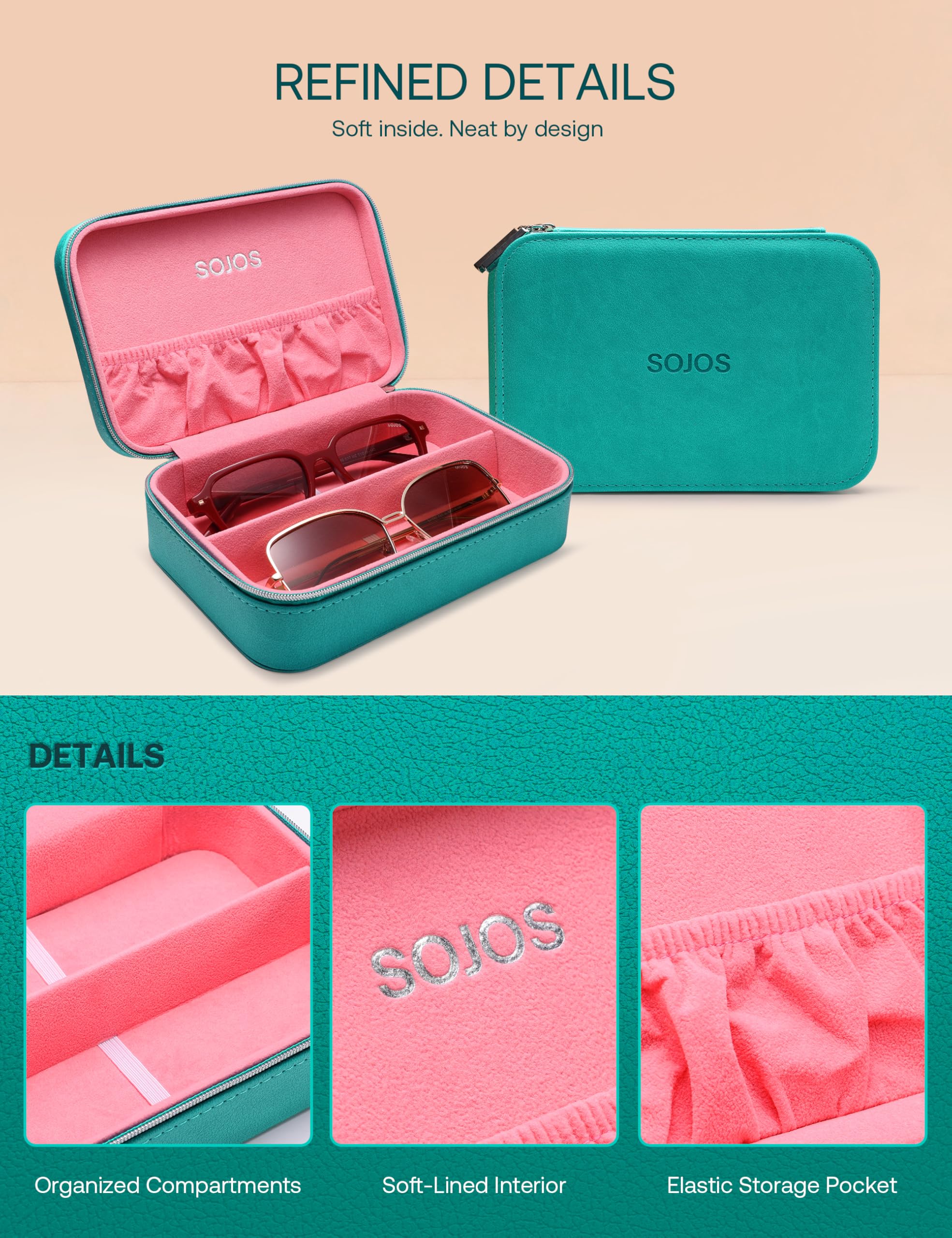 SOJOS SA526 Reise-Sonnenbrillen-Organizer, tragbare Aufbewahrungsbox für Brillen, für Herren und Damen, multifunktionaler Brillenhalter