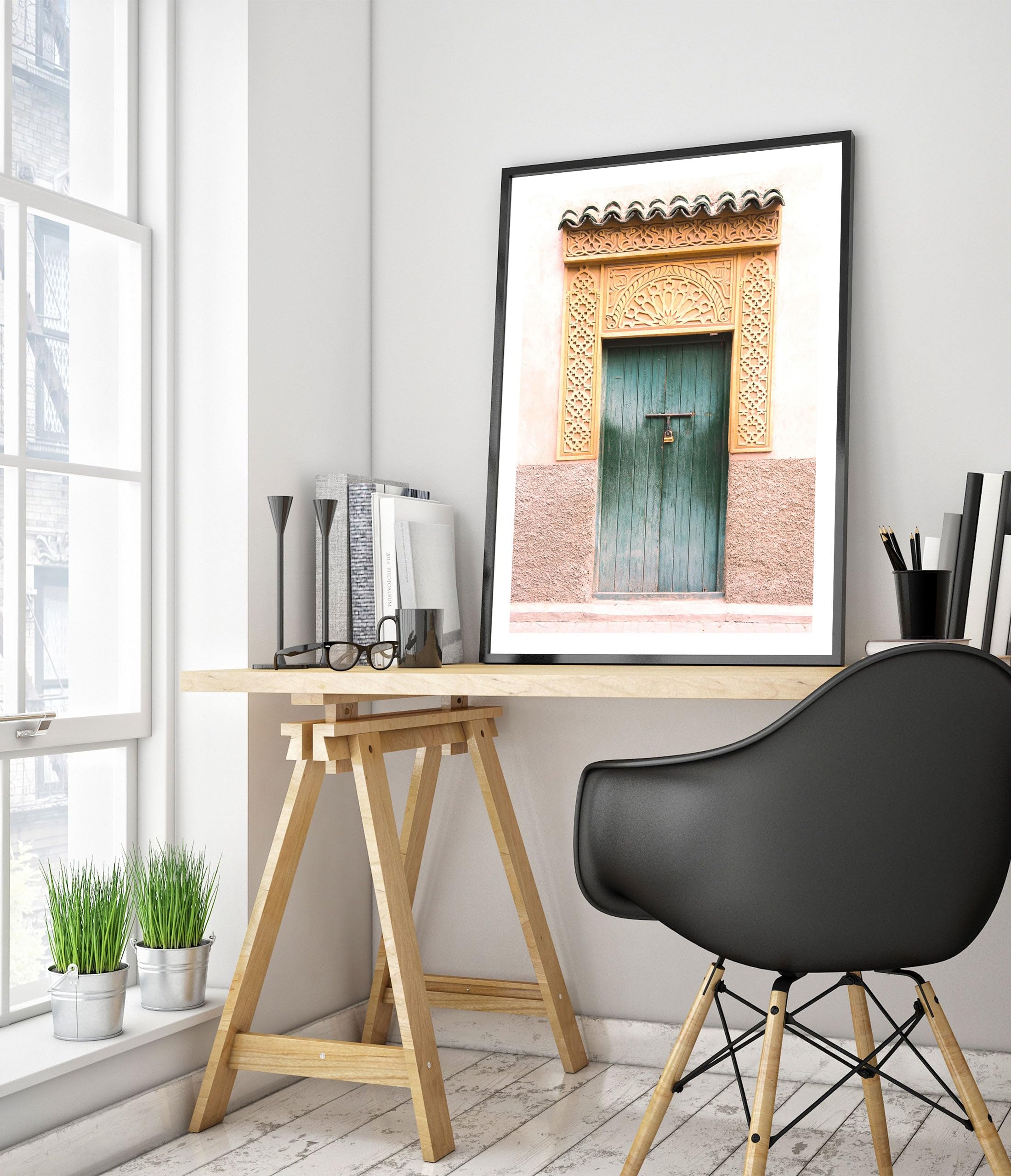 Marokkanische Tür, Reise-Fotodruck mit antiker Architektur, Wandkunst, beige und braunes Dekor, Hochformat, matt, A1 (nur Druck), 84,1 x 59,4 cm