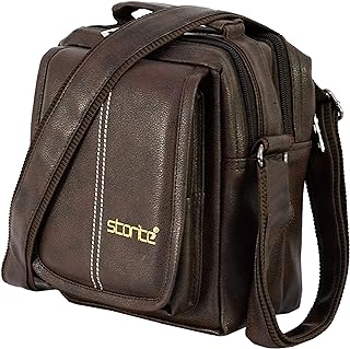 Storite 8 Inch Stylish Pu Leather Multi-Pocket Small Sling Cross Body Travel office Messenger One Side Shoulder Handbag for Men & Women - Brown (20.5 x 9 x 16.5 Cm) Price in India