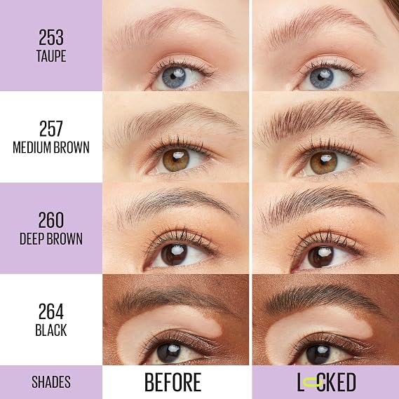 Maybelline Super Lock Brow Glue Eyebrow Gel, Lightweight and Waterproof Tinted Brow Gel For Up To 24HR Hold, Deep Brown, 1 Count