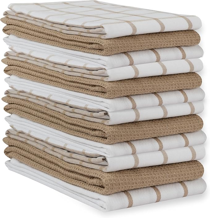 LANE LINEN Kitchen Towels & Dishcloths Set of 12-100% Cotton, Quick-Drying 18” x 28” Absorbent Dish & Tea Towels, Soft Hand Towels for Kitchen - Beige