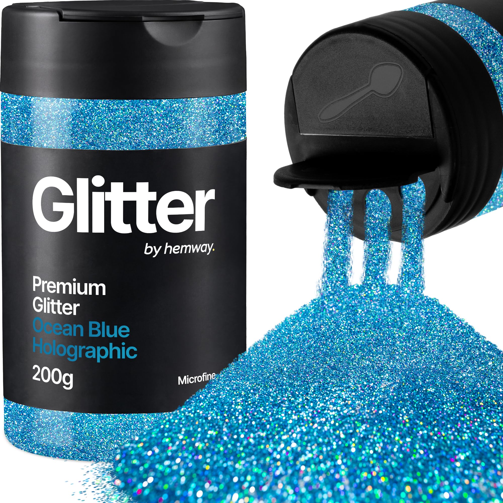Hemway Ocean Blue Holographic Glitter Shaker, 200g Microfine Glitter for Crafts Metallic Flake Sequins for Resin & Epoxy Crafts for Decorating, Halloween, Christmas, Nail, Face, Art