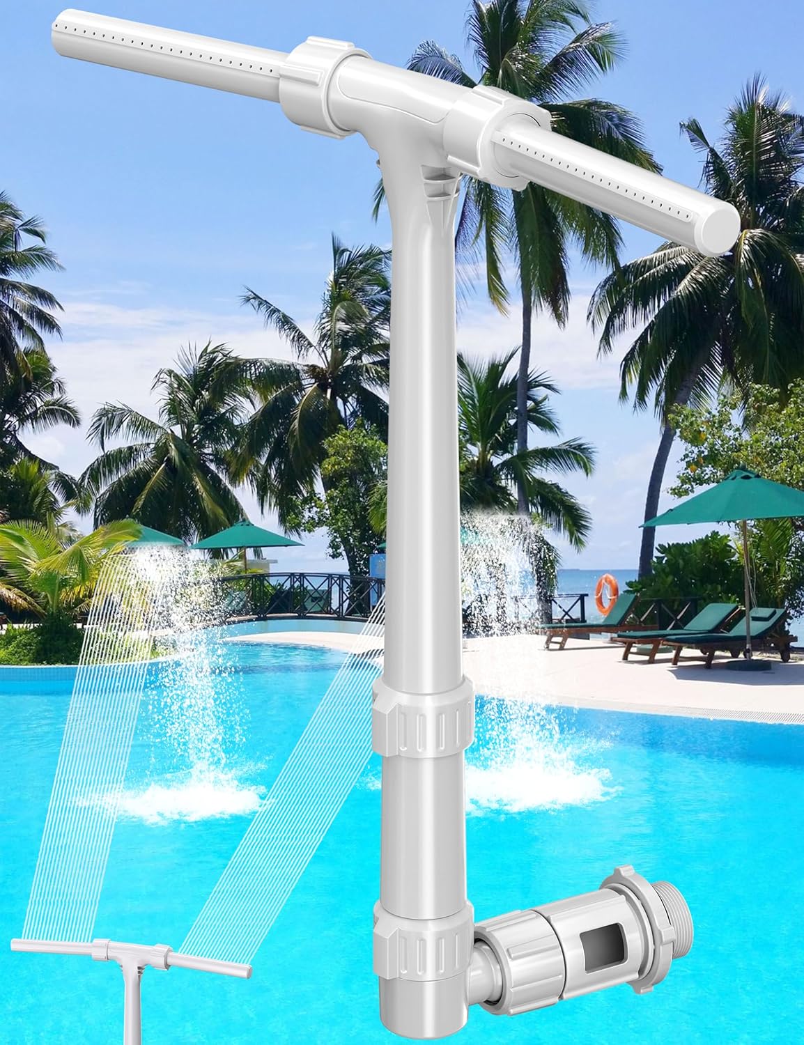 Pool Fountain for Above & In-Ground Pools, Pool Waterfall with Dual Sprayer, Multiple Spray Modes, Adjustable Swimming Pool Sprinkler Cooler with Extension Tube (Gray)