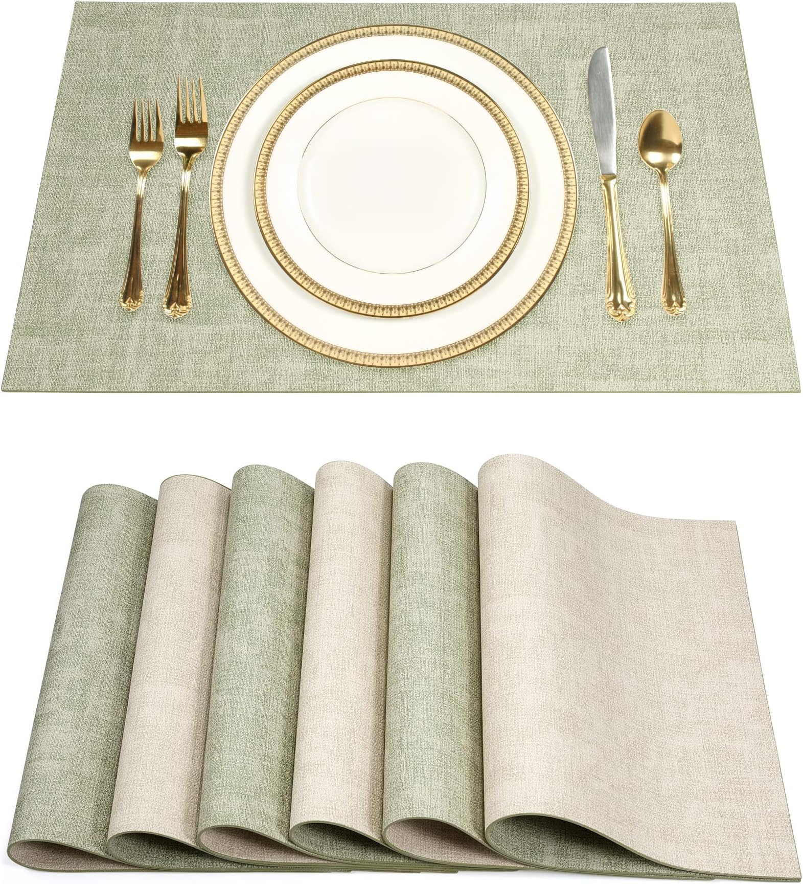 SUEH DESIGN Leather Placemats Set of 6 Reversible Table Mats Heat Resistant Waterproof No-Slip Place Mats for Dining Table Kitchen Parties