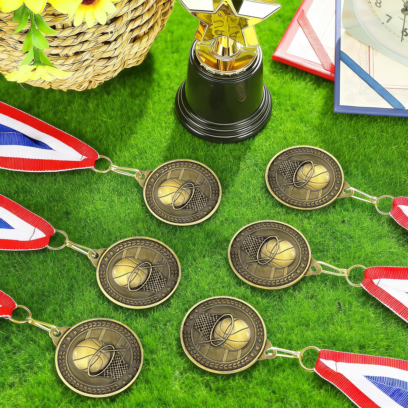30 medaglie d'oro sfuse, 5,1 cm, campione, basket, calcio, baseball, pallavolo, trofeo, medaglie sportive in metallo, con nastri per il collo, per giochi e partecipazione sportiva