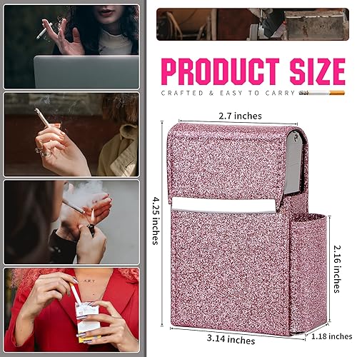 Miniatura 55 de Caja de cigarrillos deslizante de piel sintética con soporte para encendedor y trabilla para cinturón para hombres y mujeres, unisex A