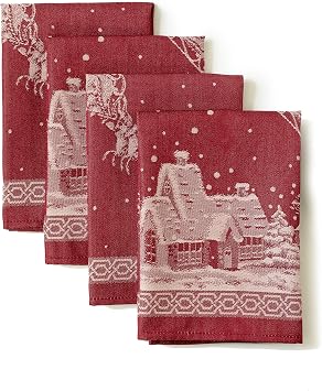 Benson Mills Engineered Jacquard Heavyweight Fabric Cloth Napkin for Holiday and Christmas Napkins Christmas Story, 18" x 18" Napkin Set of 4