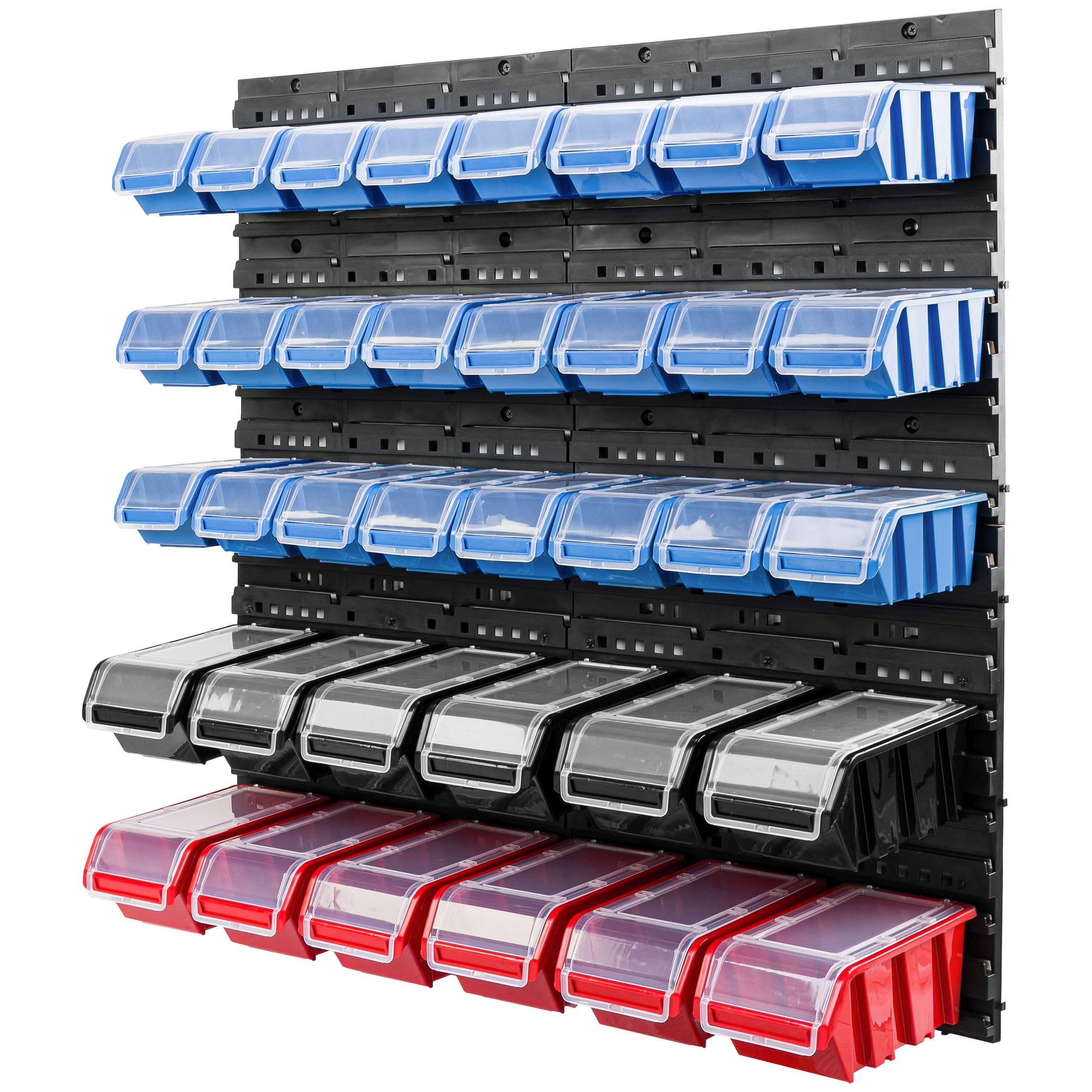 Sistema de almacenamiento de pared, 800 x 800 mm, 36 unidades, cajas apilables, cajas apilables, cajas de almacenamiento con tapa, placas de pared extrafuertes, estantería ampliable, estantería de