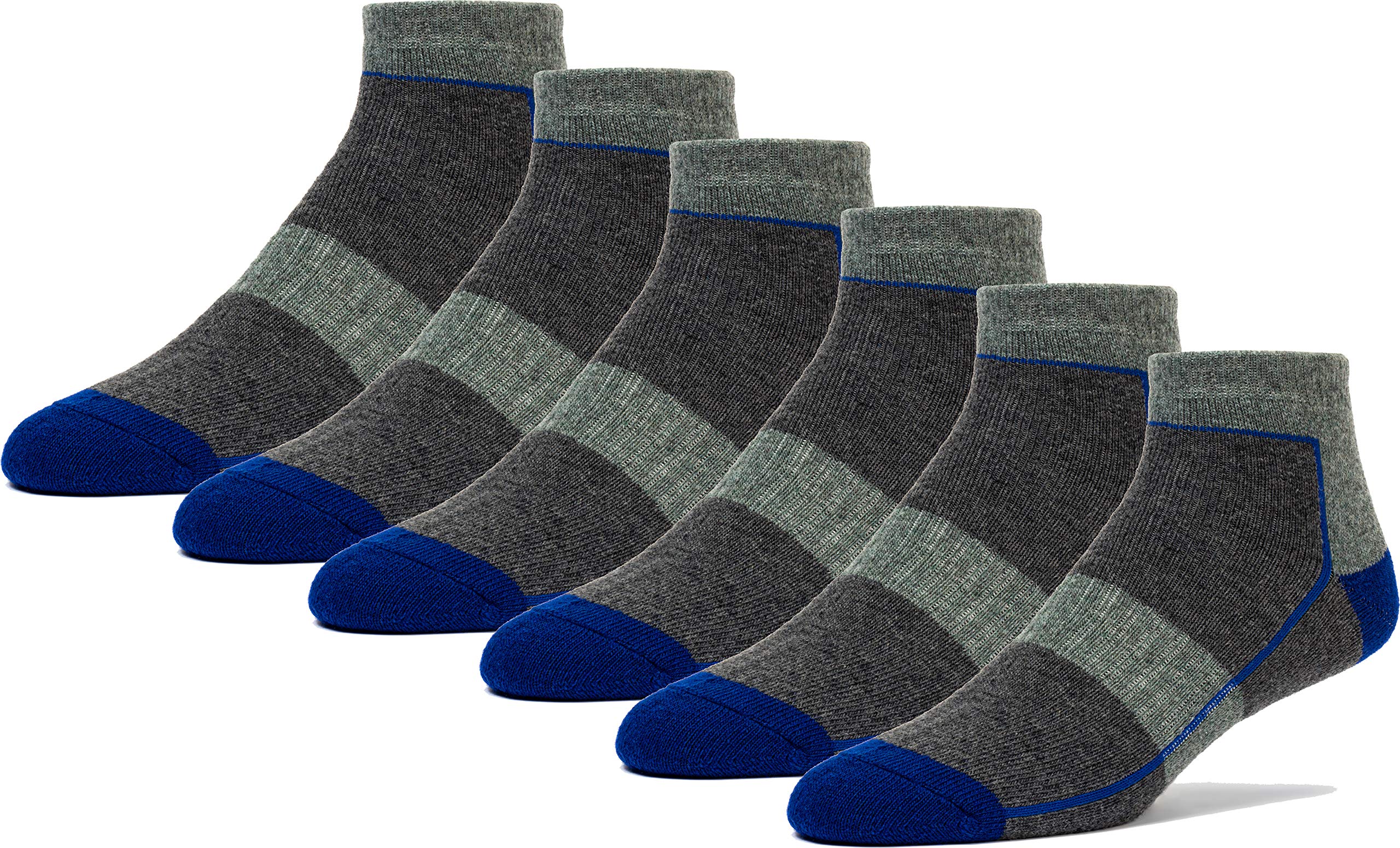 Fun Toes, calzini da uomo in lana merino a taglio basso, supporto per arco plantare, fondo imbottito, ideale per escursionismo e trekking, 6 paia - Grigio -