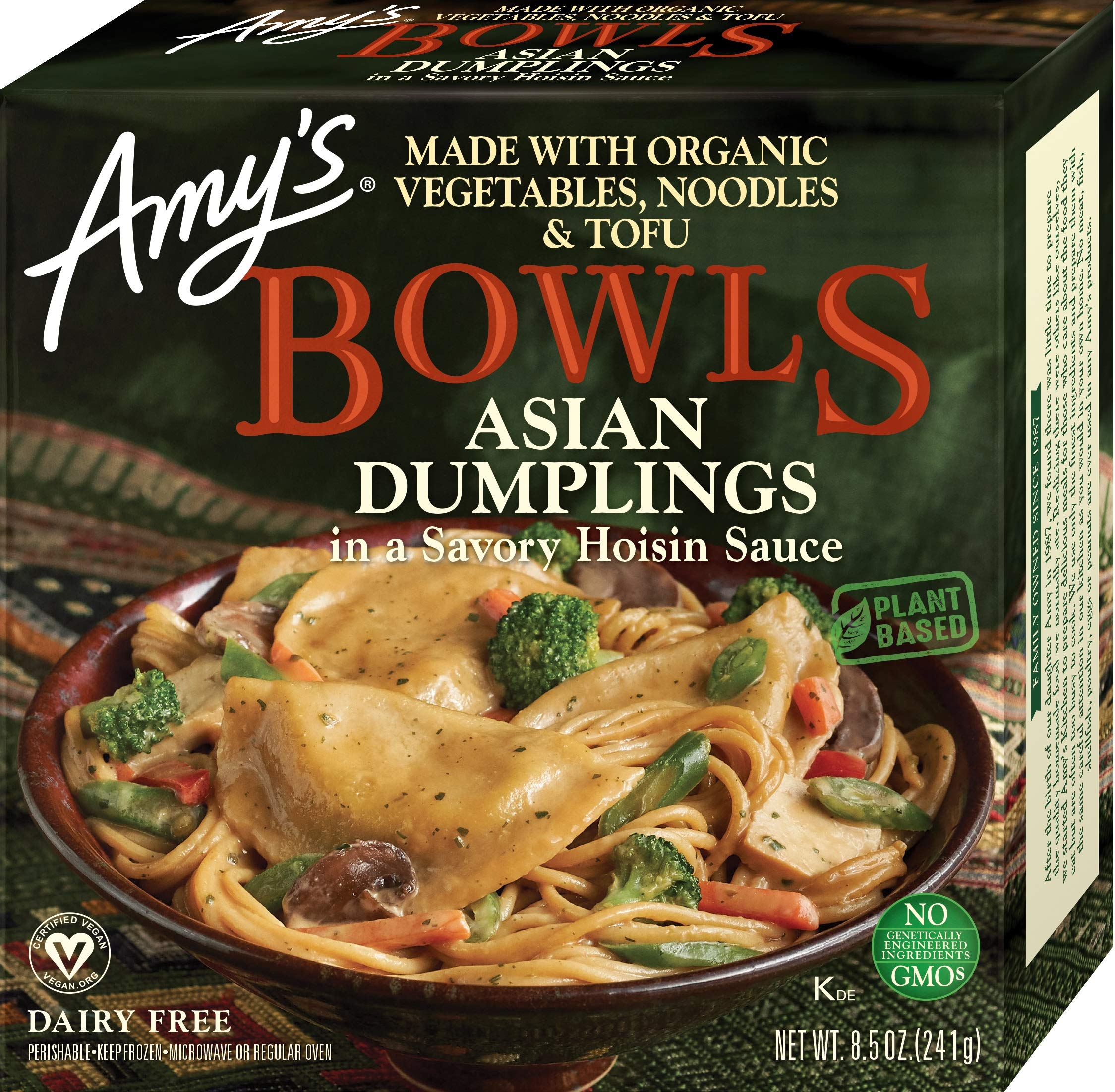 Amy's Frozen Bowls, Asian Dumplings In a Savory Hoisin Sauce, Vegan, 8.5 oz.