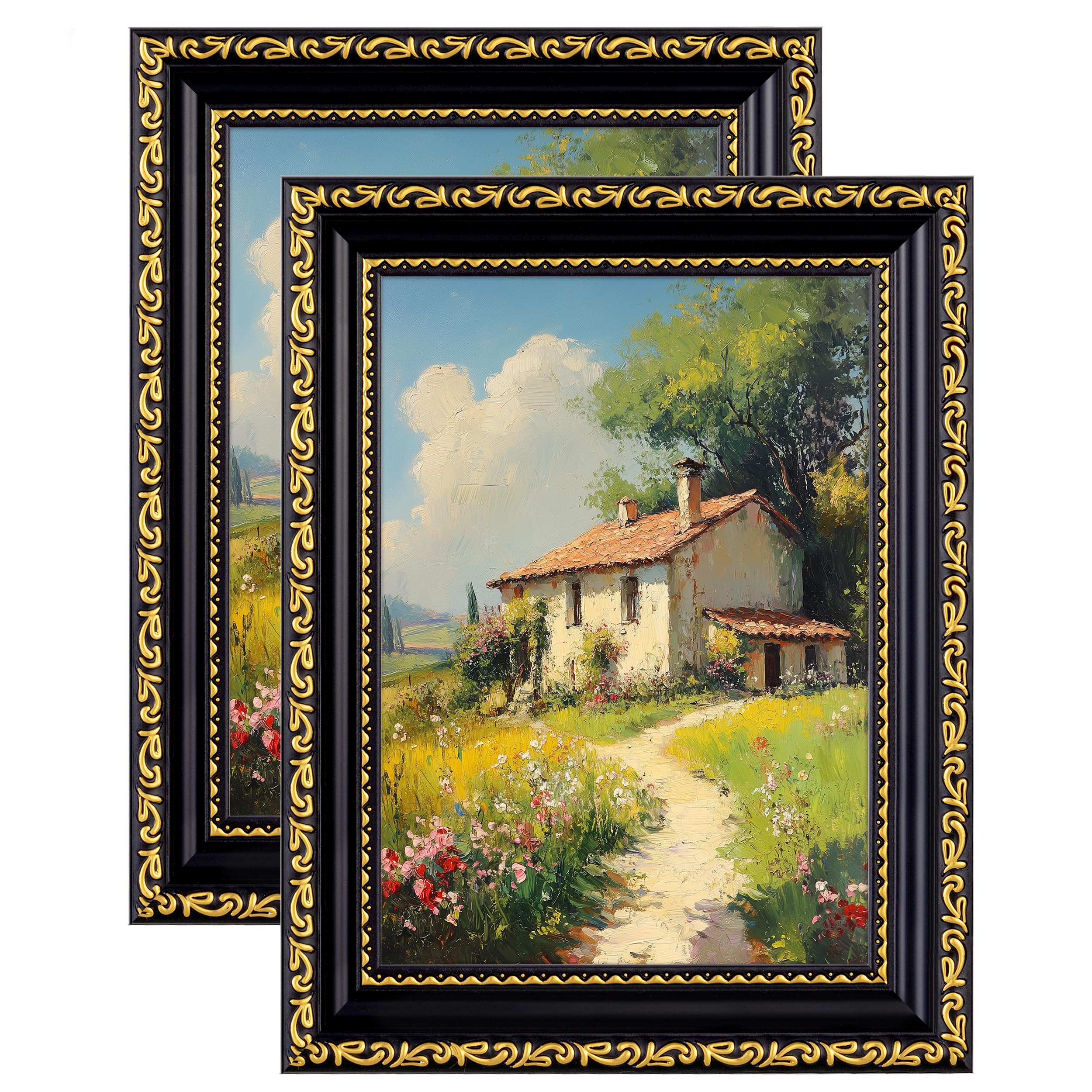 eletecpro 5x7 Vintage Picture Frame, Glass Cover, Black Gold, 2-Pack