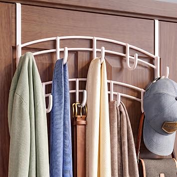 LYNK Professional HomeTM Over the Door Hooks - 9 Hook Over the Door Coat Rack - Over the Door Hanger - Hanging Towels or Clothes - Bathroom, Bedroom, Laundry Room - , White