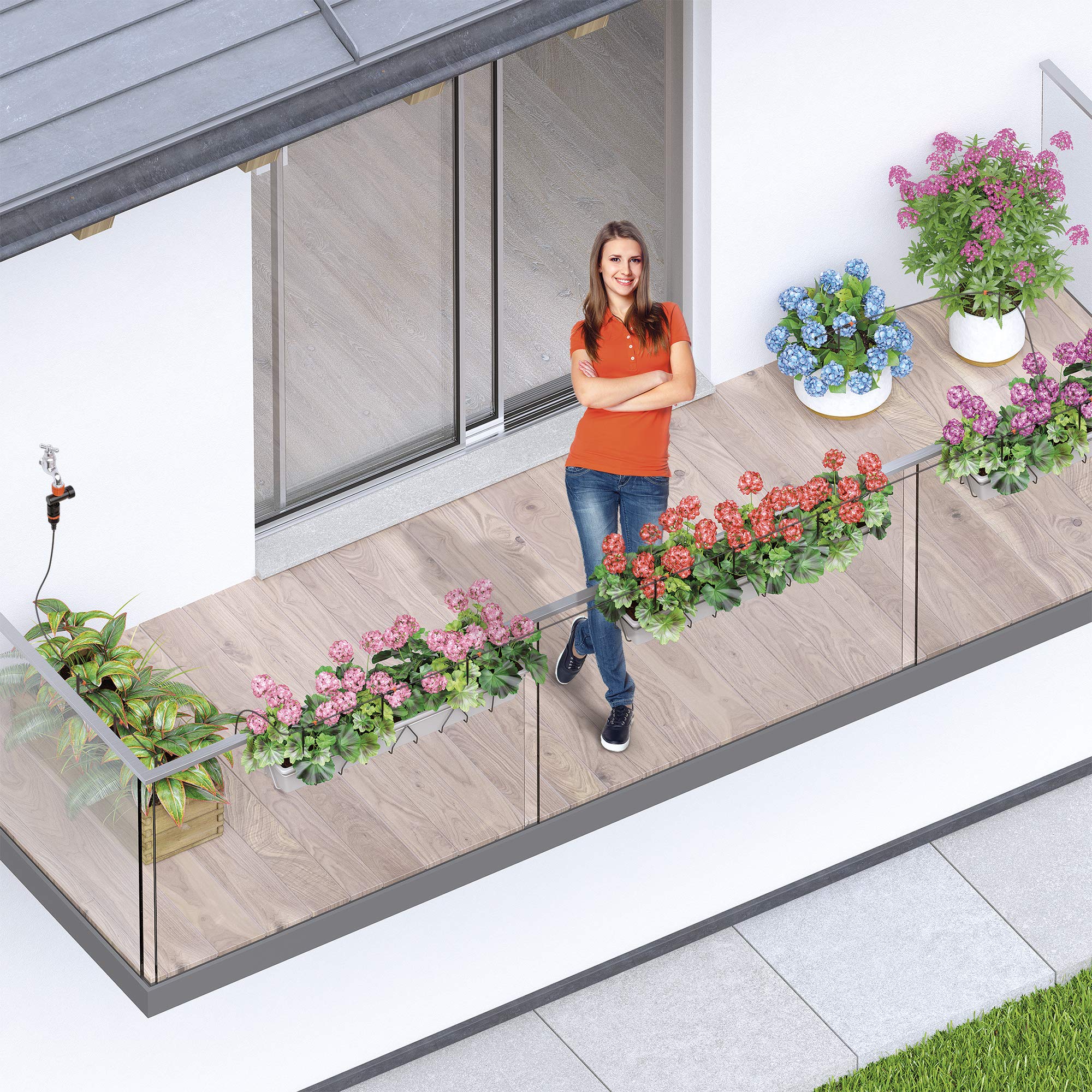 Claber AQUADUE Duplo Evolution 8410, Nero/Arancione/Grigio, 130x190x115 cm & 90764 Kit-Drip 20 Vasi Kit Rainjet Goccia