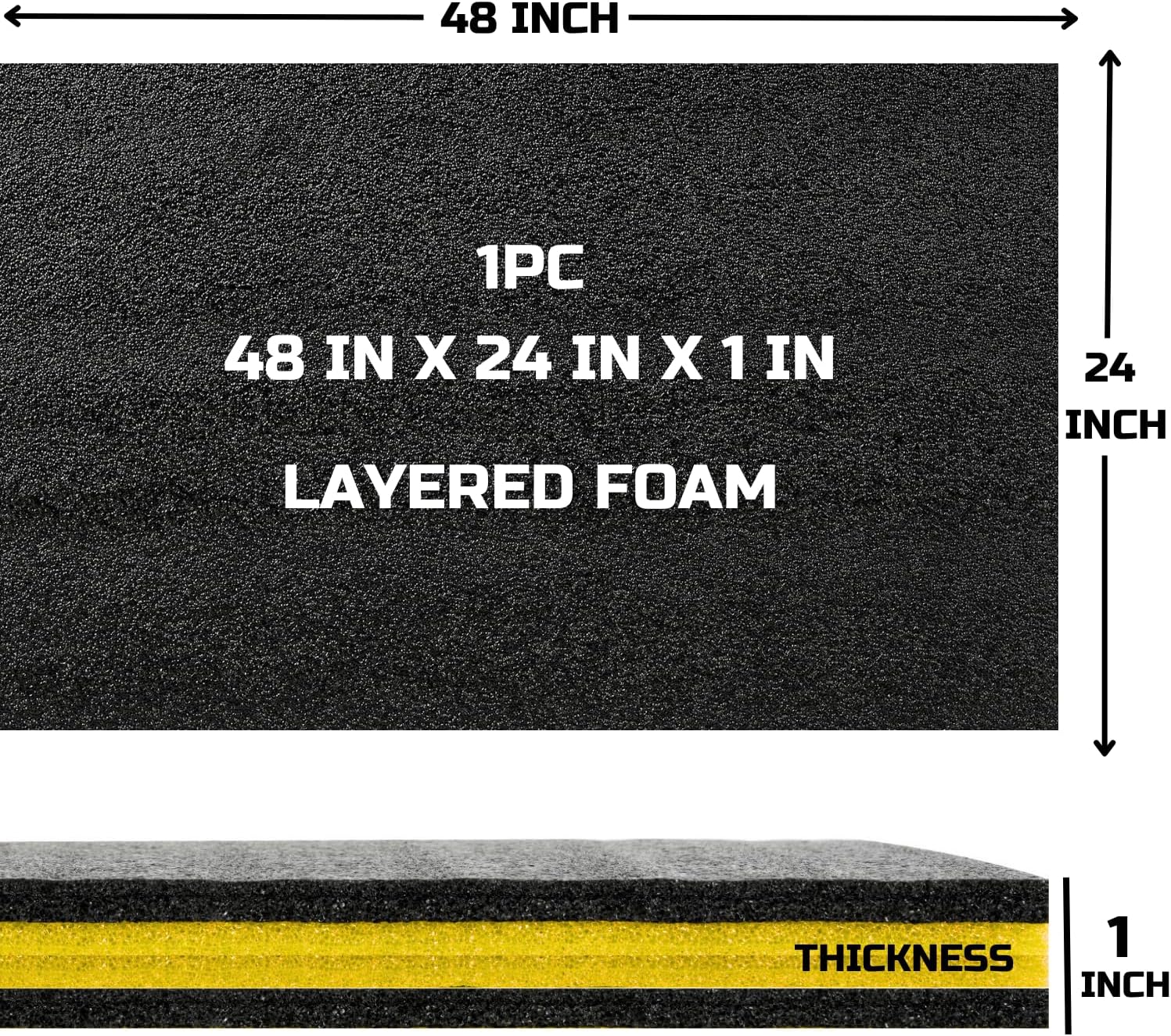 ONREVA Tool Box Foam, 1PC 48x24x1 inch, Foam Inserts for Cases, Polyethylene Storage Sheets for Toolbox Hard Case, Tool Shadow Insert, Kaizen Organizer Sheet, Black with Yellow