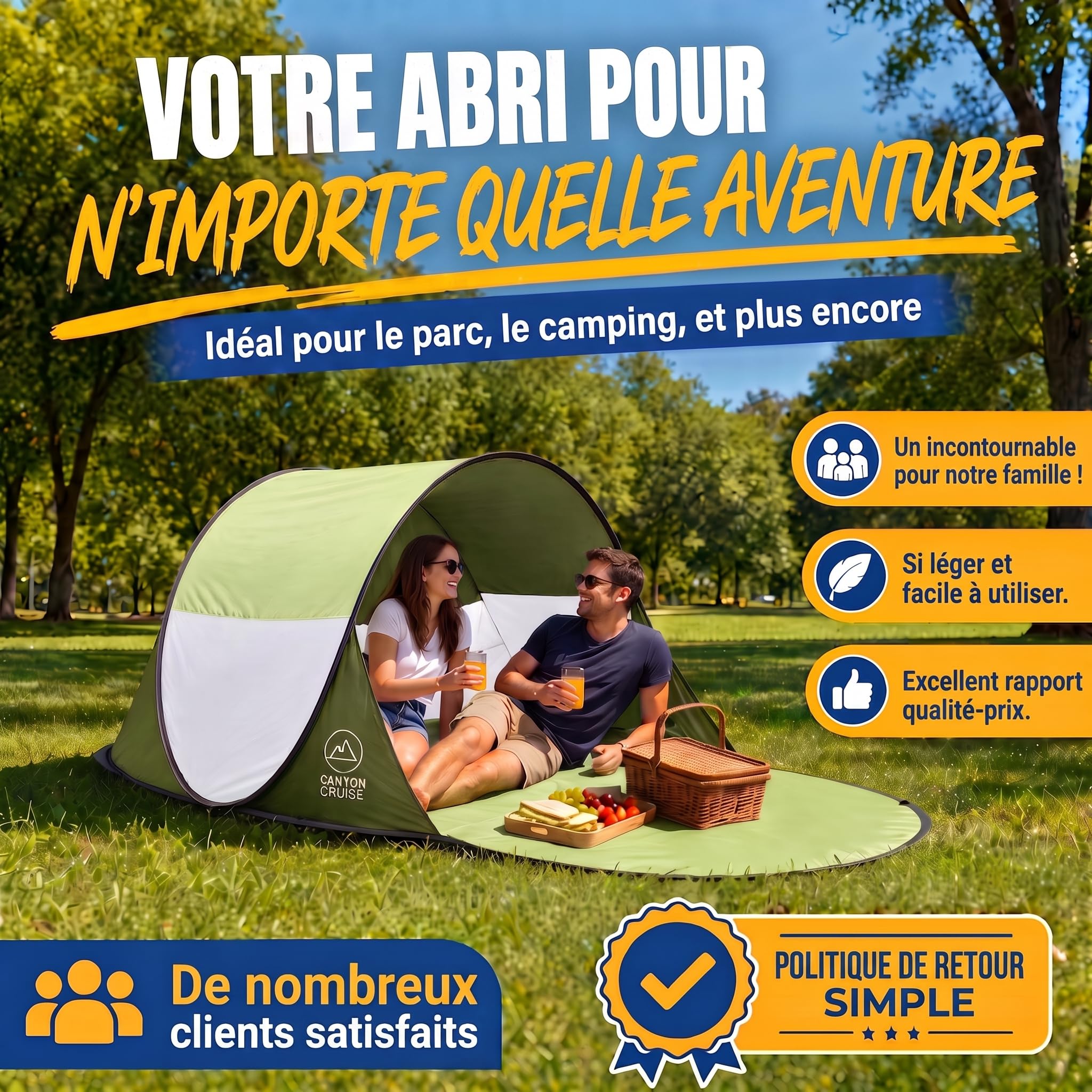 GOODS+GADGETS® Tente de Plage Pop-up 240x140 cm - Abri Automatique | Montage en quelques secondes, protection UV SPF 30+, fibre de verre légère - idéale 2-3 personnes