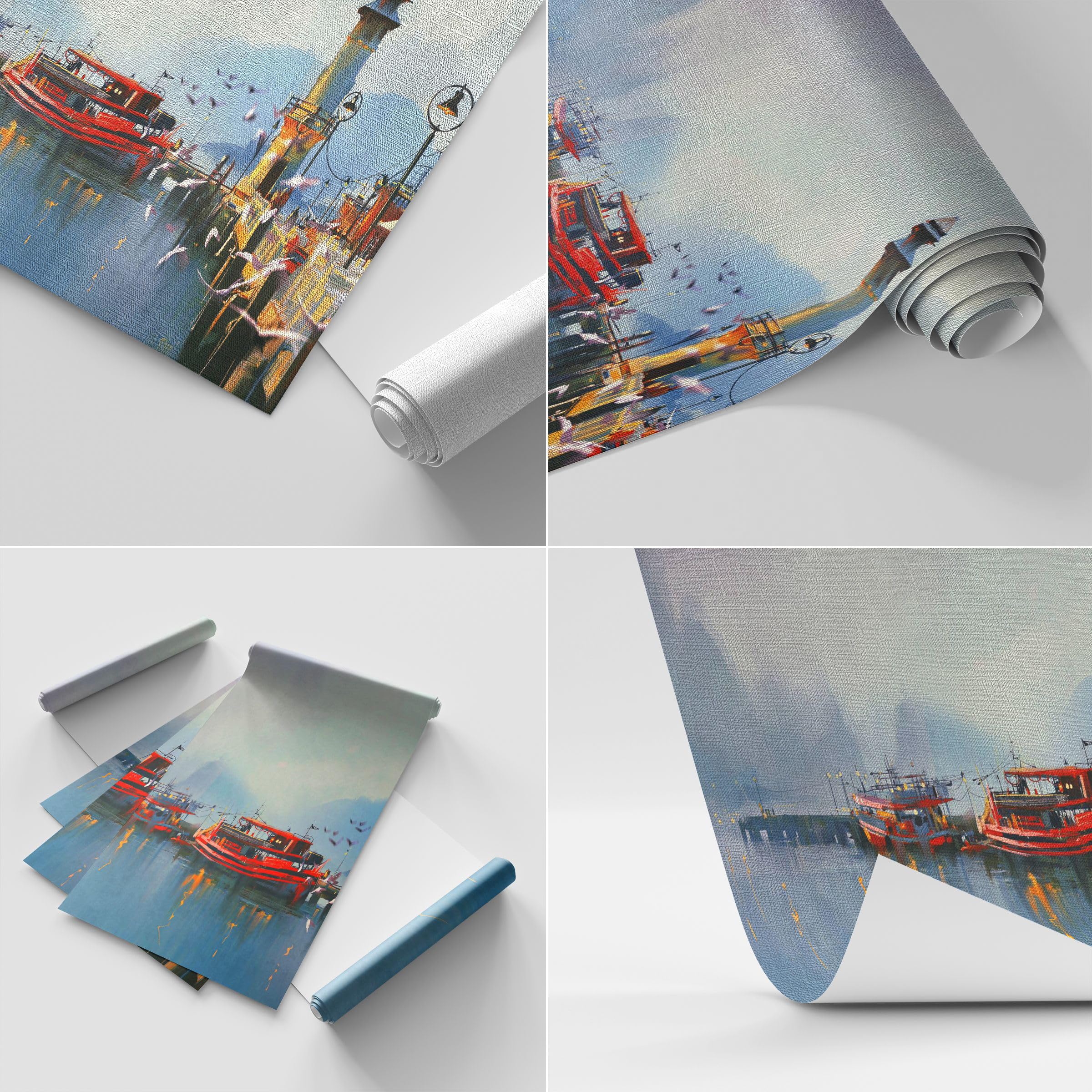 Carta da Parati Vinile in TNT 150x105 cm Paesaggi Marino - 3710 - WF3 | Porta Lanterna Barca Premium Canvas Fotomurale Moderno Decorazione da Parete Murale da Parete Per Soggiorno ARTTOR