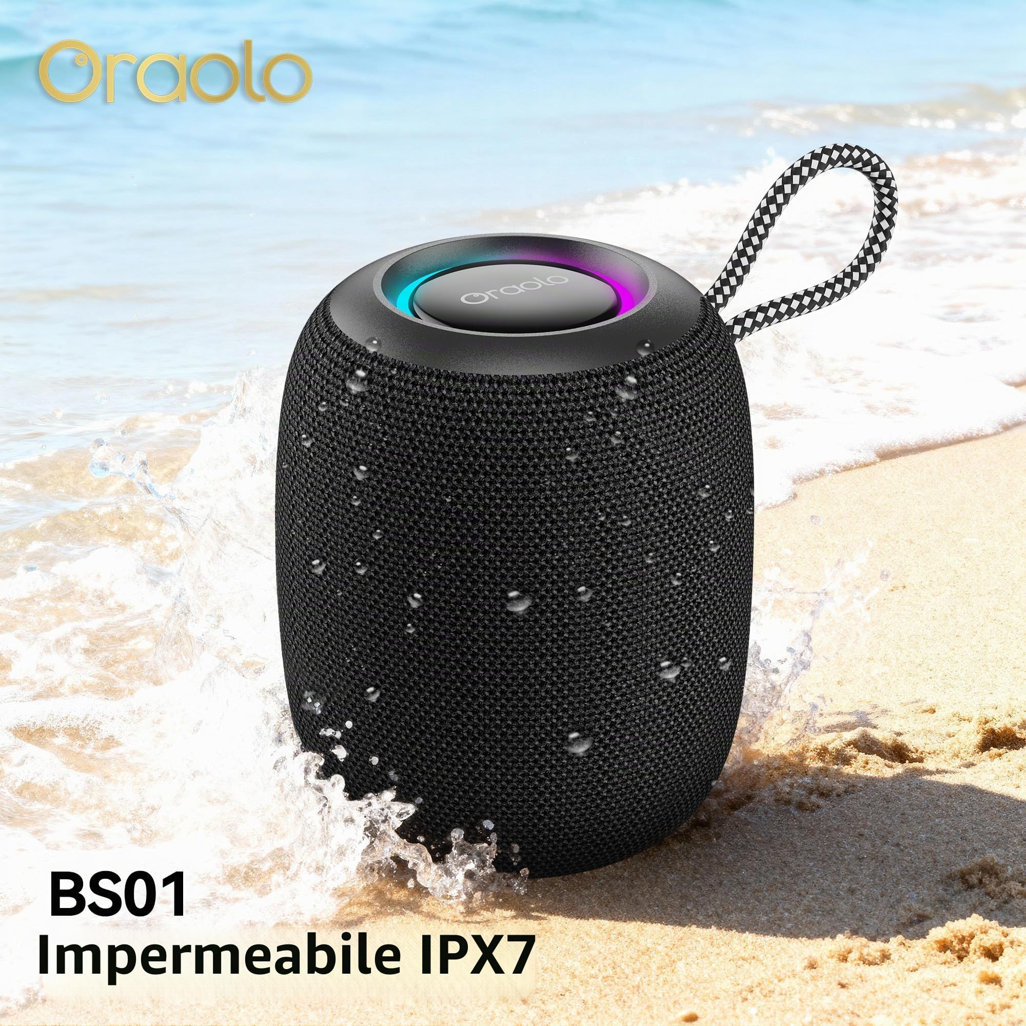 oraolo Cassa Bluetooth Portatile Altoparlante Doccia | 15W Impermeabile Bluetooth 5.4 Extra Bassi Attivi Chiamata Vivavoce per Casa Esterno Doccia
