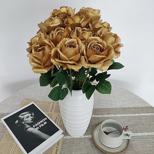 Miniatura 176 de ATFL 12 rosas artificiales de seda con flores de color rosa, rosas artificiales a granel, diámetro floral de 4 pulgadas, rosa artificial de seda