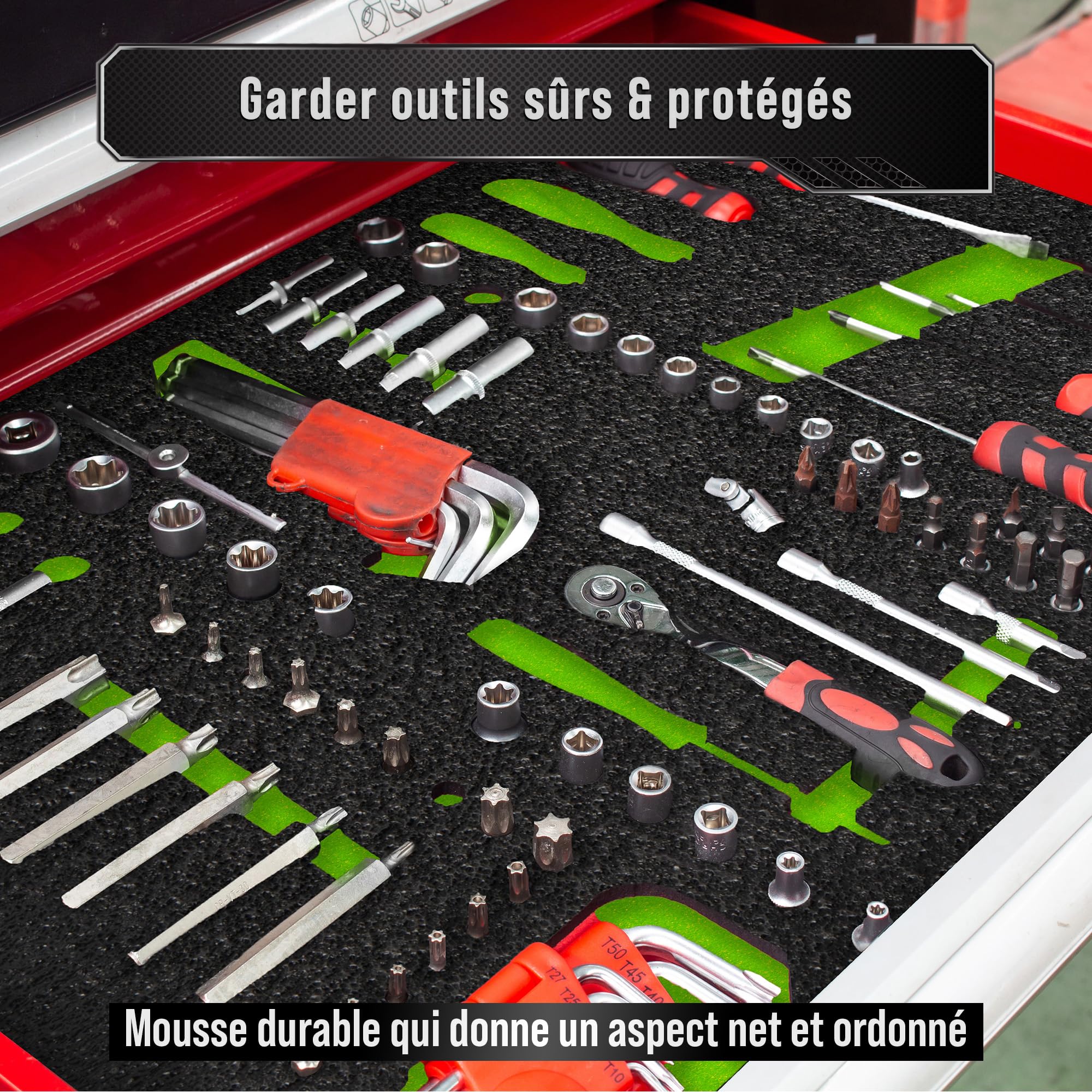 Precision Defined Mousse pour Boîte à Outils - Inserts en Mousse pour Étuis, Mouss Shadow, Mouss pour Outils, Mousses en Polyéthylène - Noir/Vert (40,6 x 30,4 x 2,54 cm, Lot de 4)