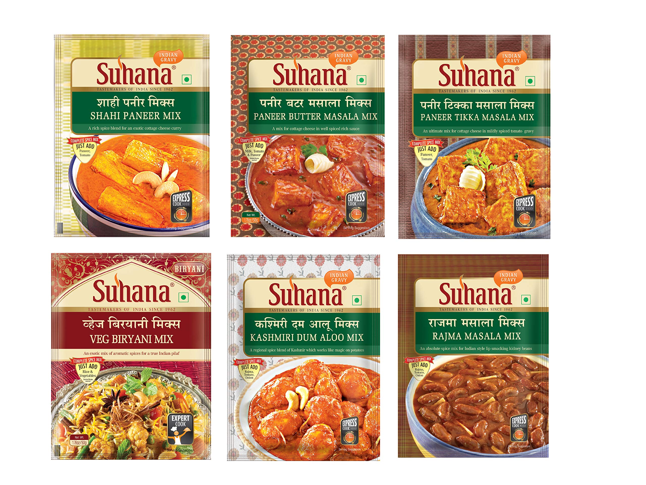 Suhana Veg Spice Mixes - Paneer Butter, Veg Biryani, Paneer Tikka, Shahi Paneer, Kashmiri Dum Aloo, Rajma Masala -Combo of 6 (B08MFJXJPC) Amazon Price History, Amazon Price Tracker