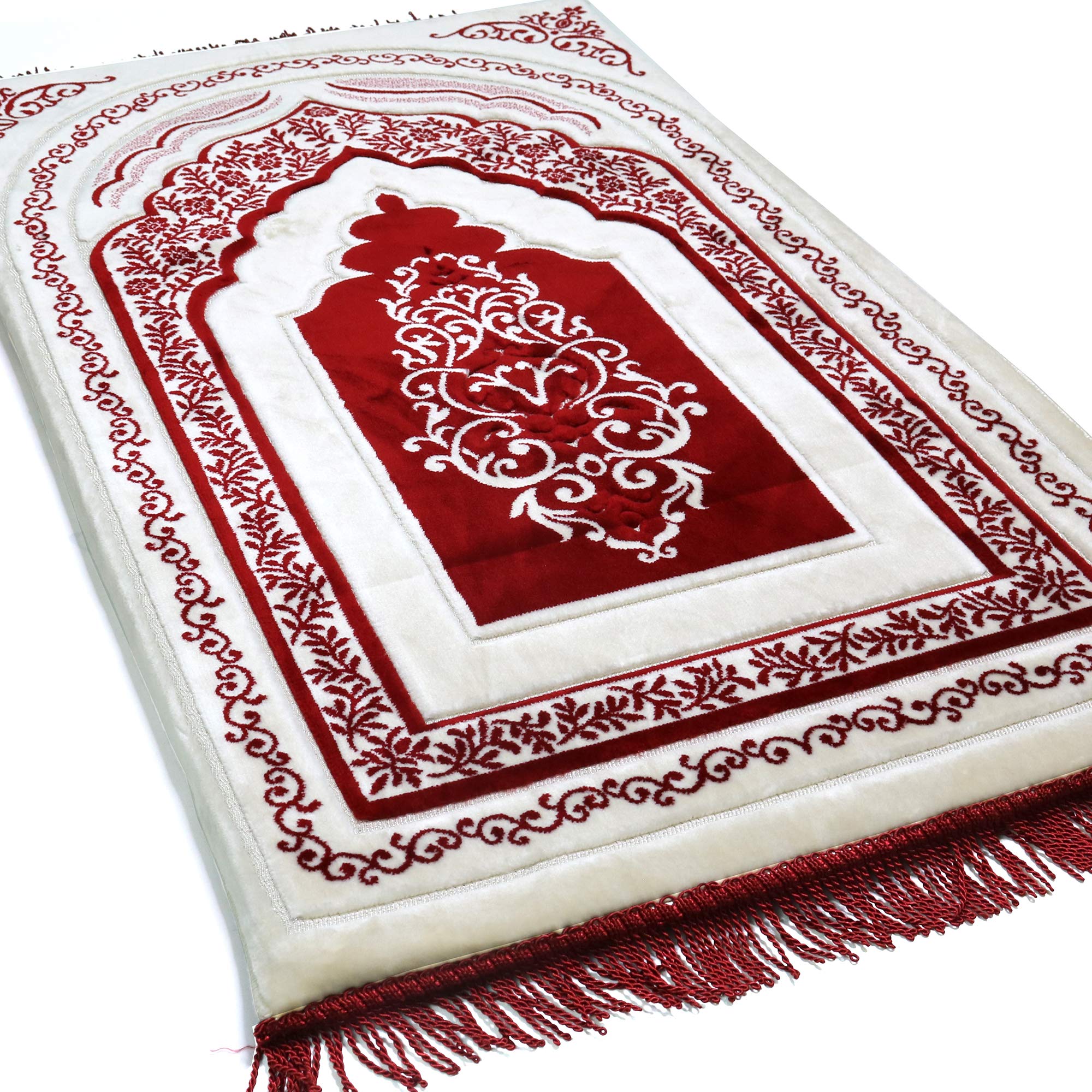 Modefa Foam Prayer Rug | Padded Cushion Janamaz Sajjada | One Inch Thick Soft Velvet Islamic Namaz Sajadah Carpet Luxury (Rich Red)