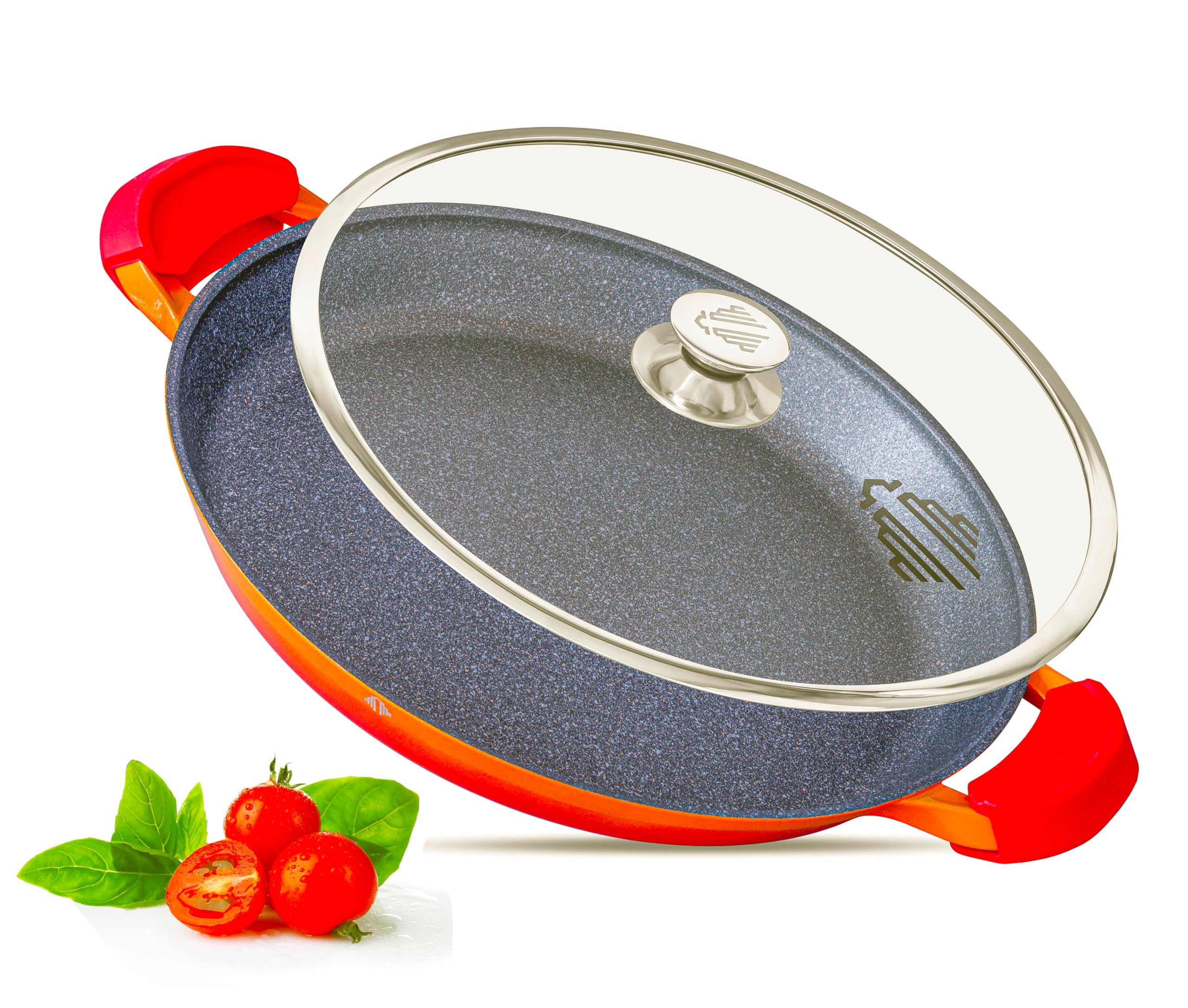 Professional Paella Pan with Oven Safe Lid –36cm Kitchen Cookware –Non Stick – PFOA Free – Ceramic Non Stock Coating – Induction Electric Oven Gas BBQ Grill Safe