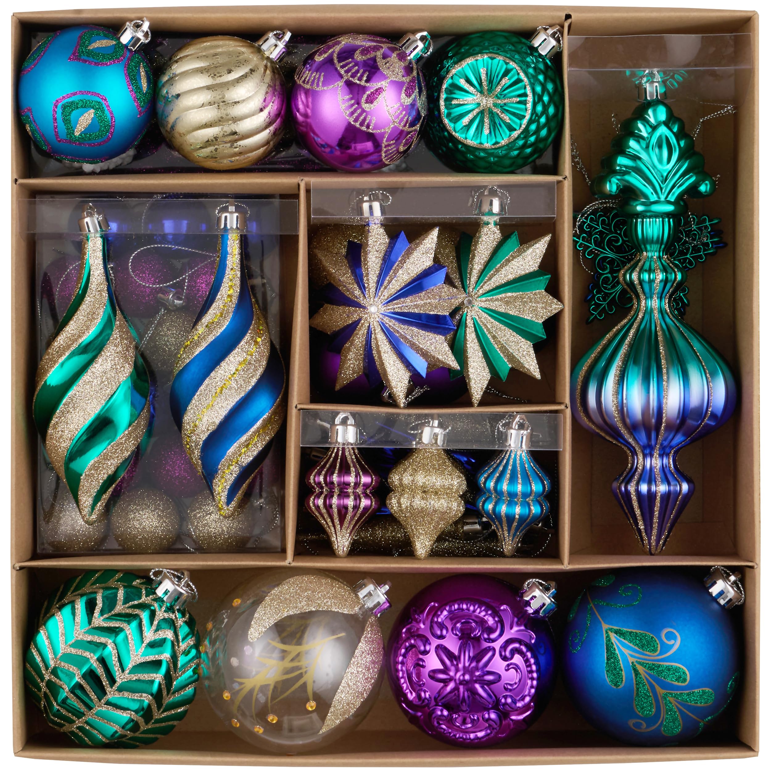 Valery Madelyn Lot de 80 Boules de Noël incassables à Suspendre pour Sapin de Noël, Bleu Paon, Violet, Vert