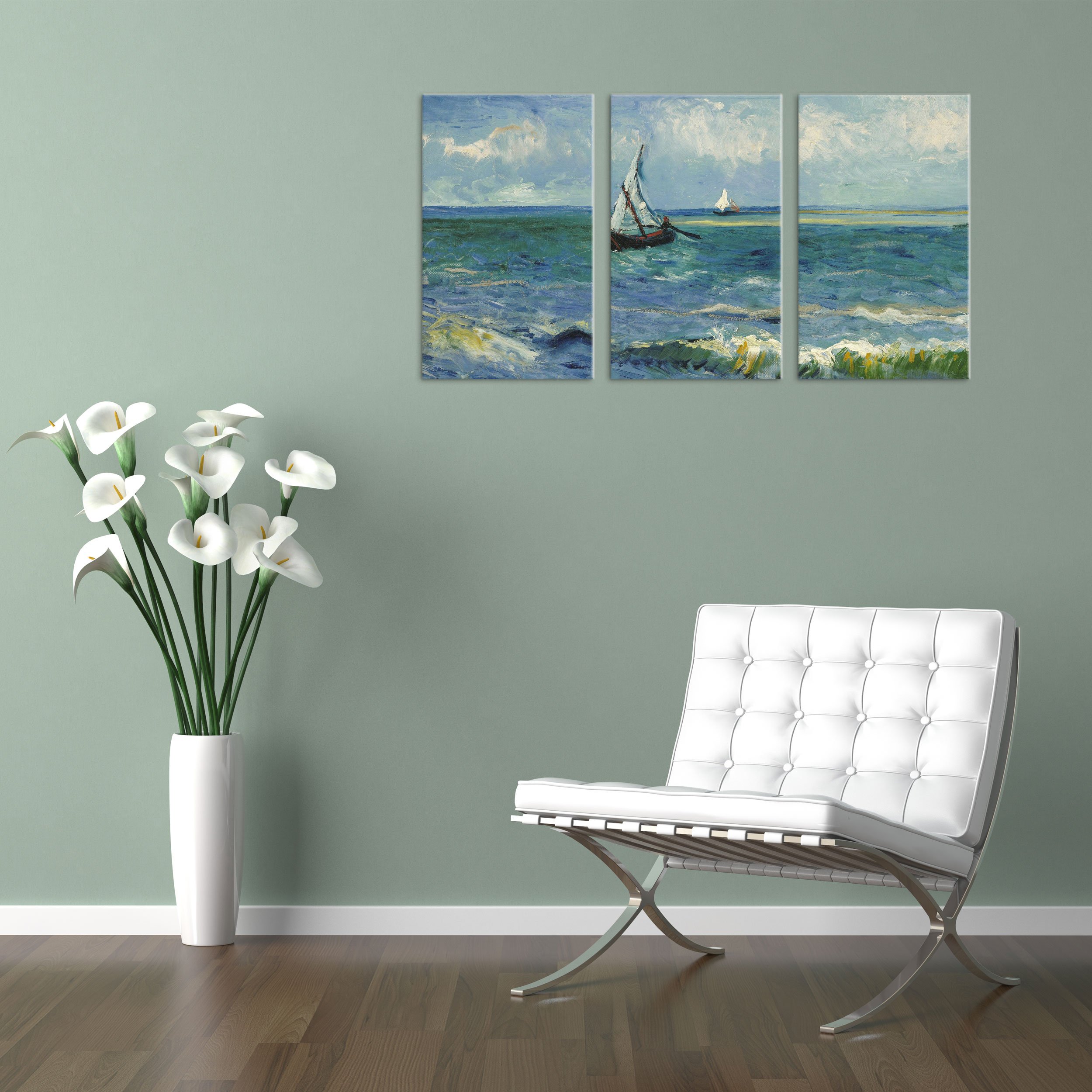 QUADRO SU TELA CANVAS - INTELAIATO - PRONTO DA APPENDERE - Seascape near Les Saintes-Maries-de-la-Mer - Vista sul mare per Van Gogh - 100x50cm (cod.2670)