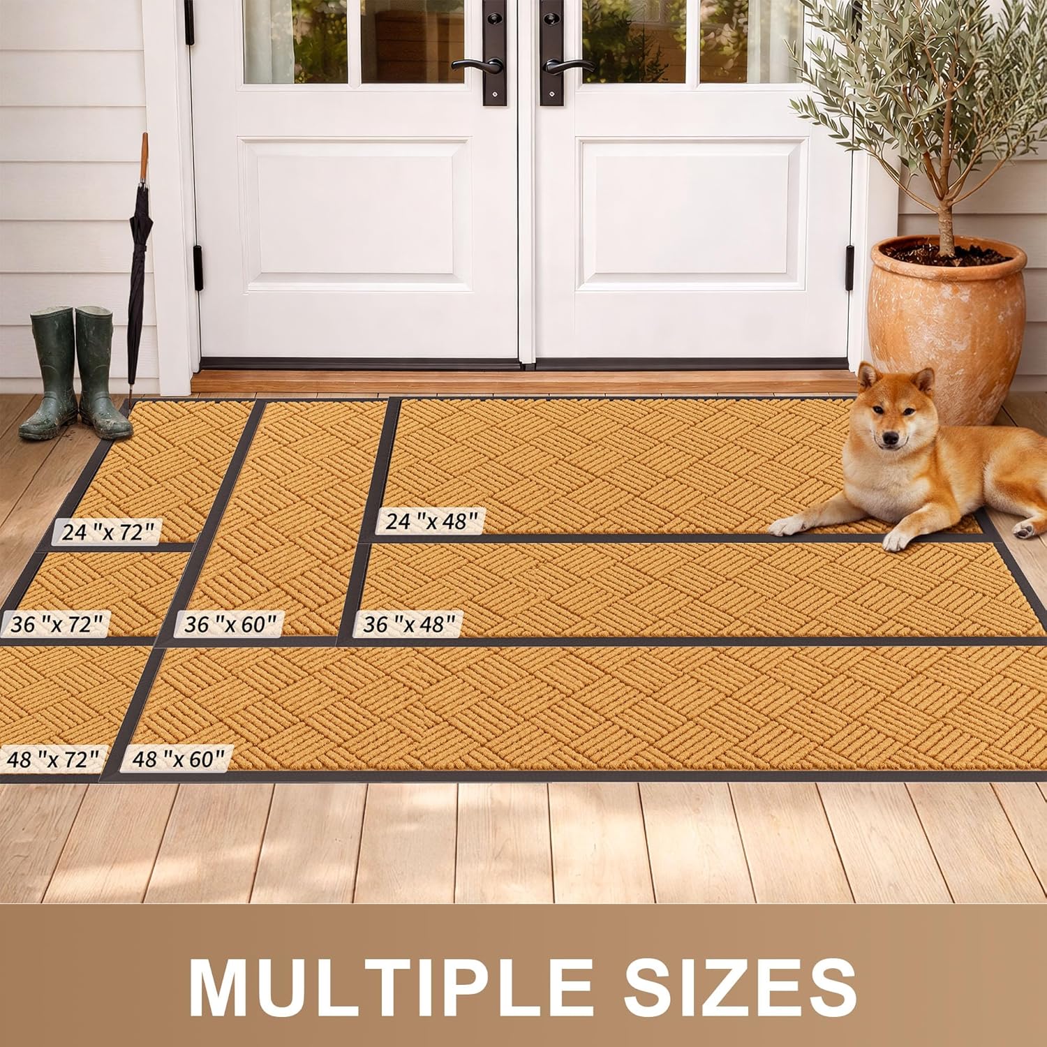 Large Door Mat Indoor Outdoor Entrance, 4’x 3' Heavy Duty Front Door Mat Outside, Non Slip Rubber Backing Outdoor Mats, All-Season Commercial Floor Mat for Home Office Entryway, Light Brown
