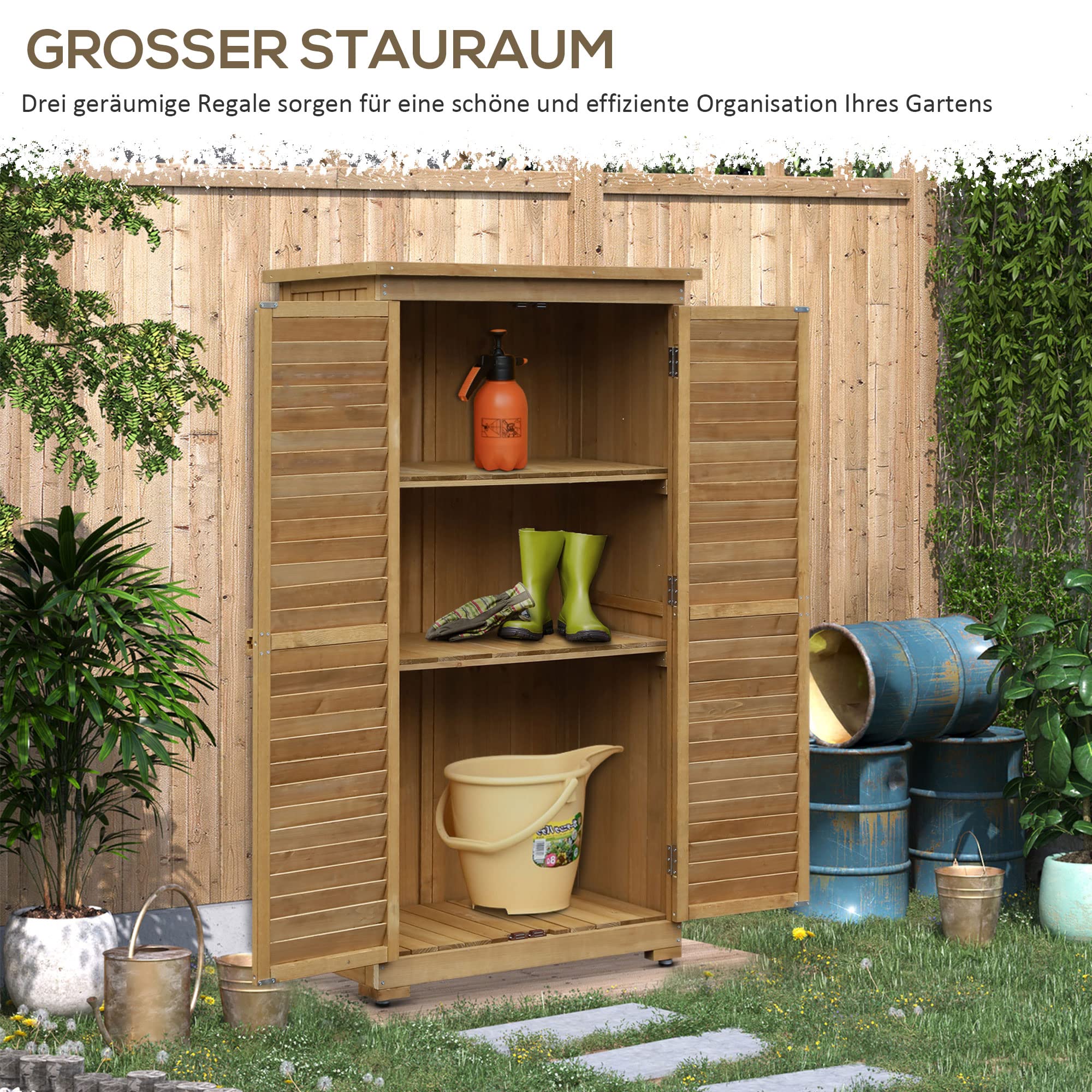 Outsunny Gartenschrank Holz wetterfest 87x46,5x160cm Gerätehaus mit Tür Pultdach