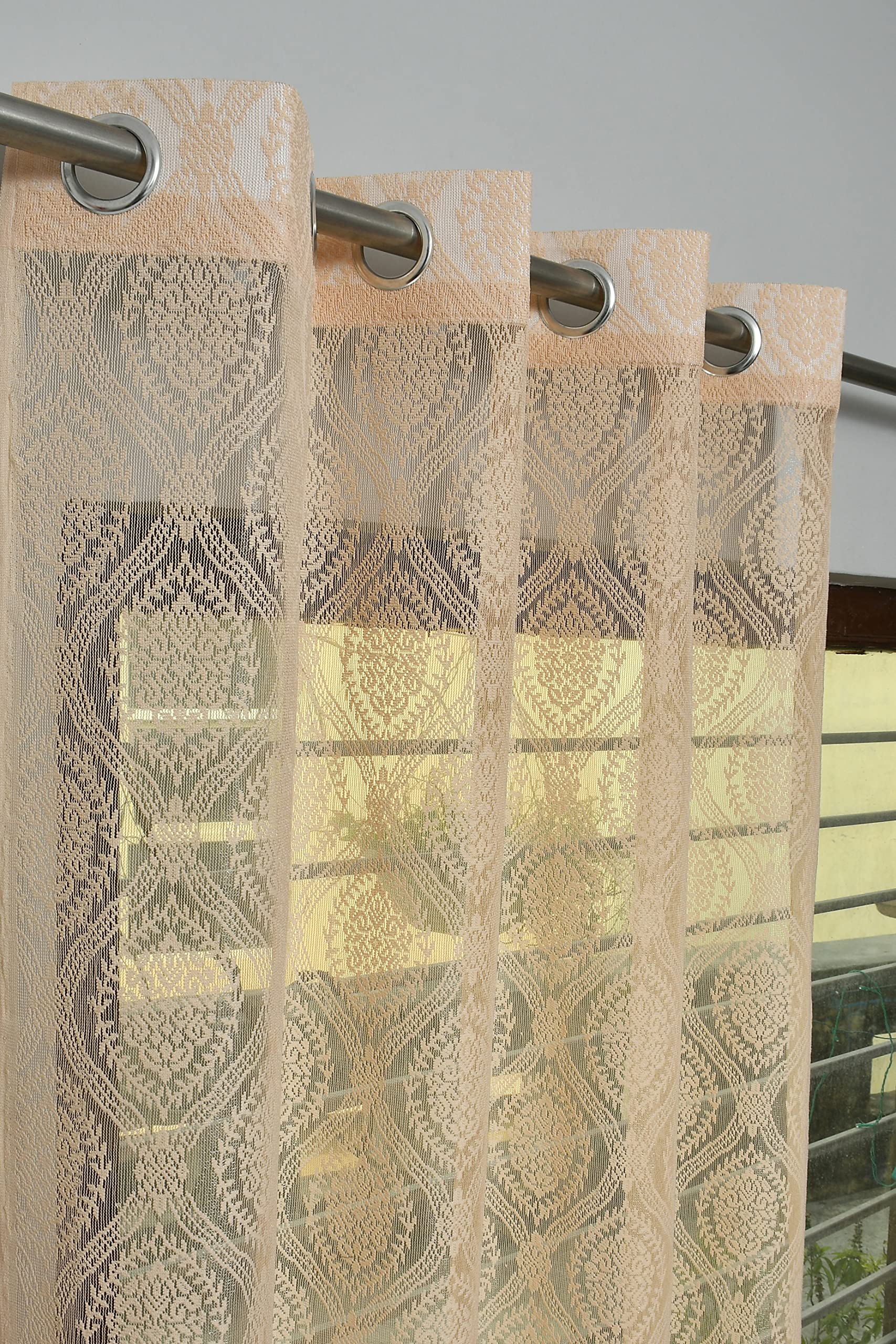 Kiara Creations Damas Net Transparent Curtains for Window- 6 Feet (Pack of 2) Beige