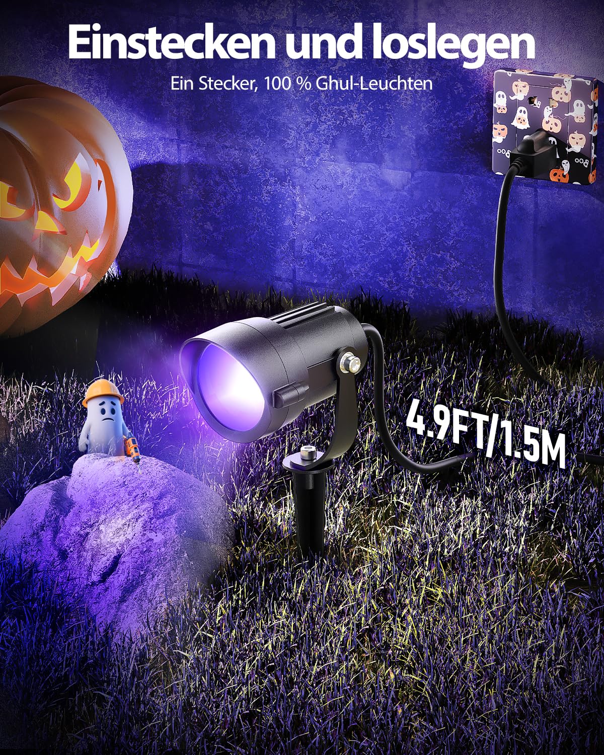 12W Schwarzlichtlampe mit 1.5M Kabel Stecker, Schwarzlicht Strahler Gartenstrahler Wasserdicht, 270° Drehwinkel Schwarzlicht Halloween Strahler für Party, Leuchtreklame, Neonfarben, Garten