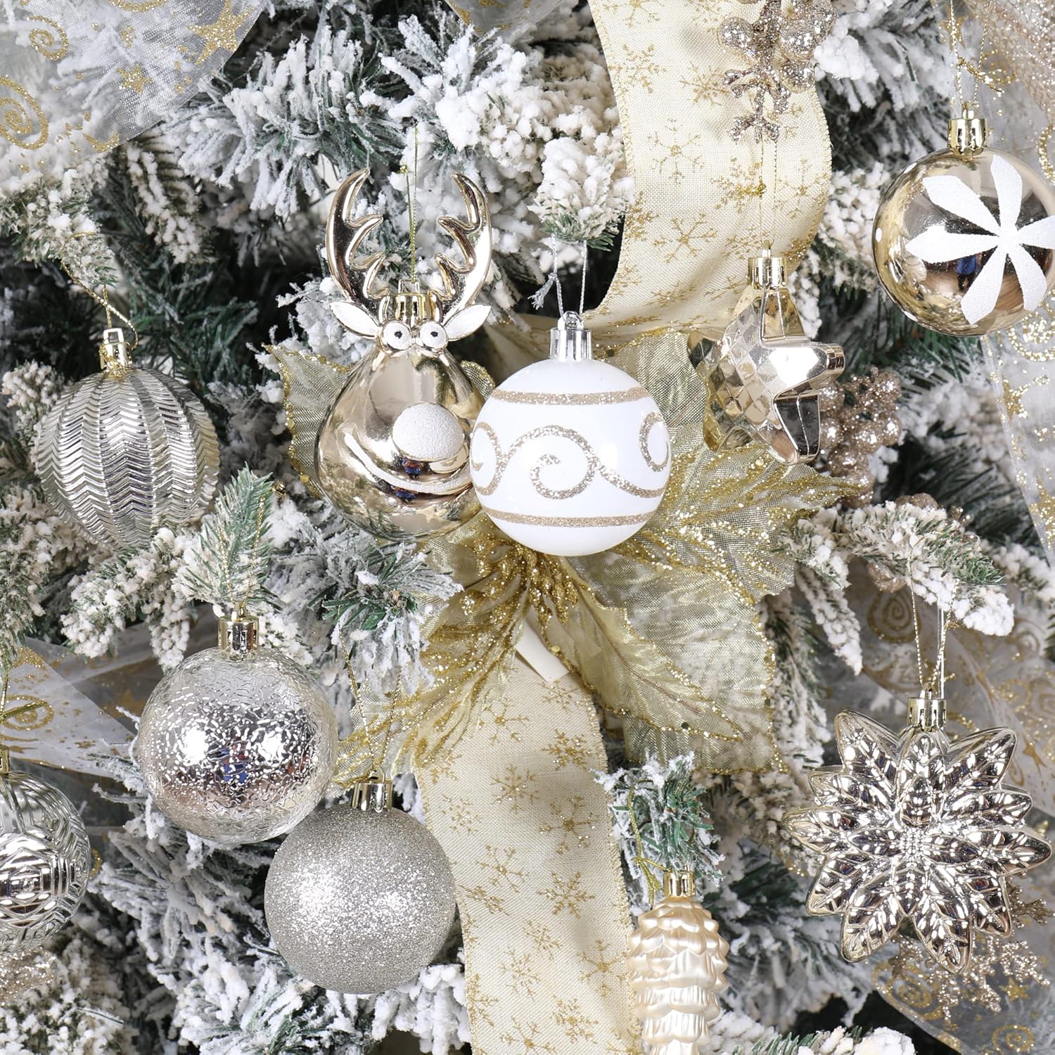 100-Pack Various Shatterproof Christmas Balls, Christmas Decorative Ball Ornaments for Xmas Tree- Champagne Gold - Image 3