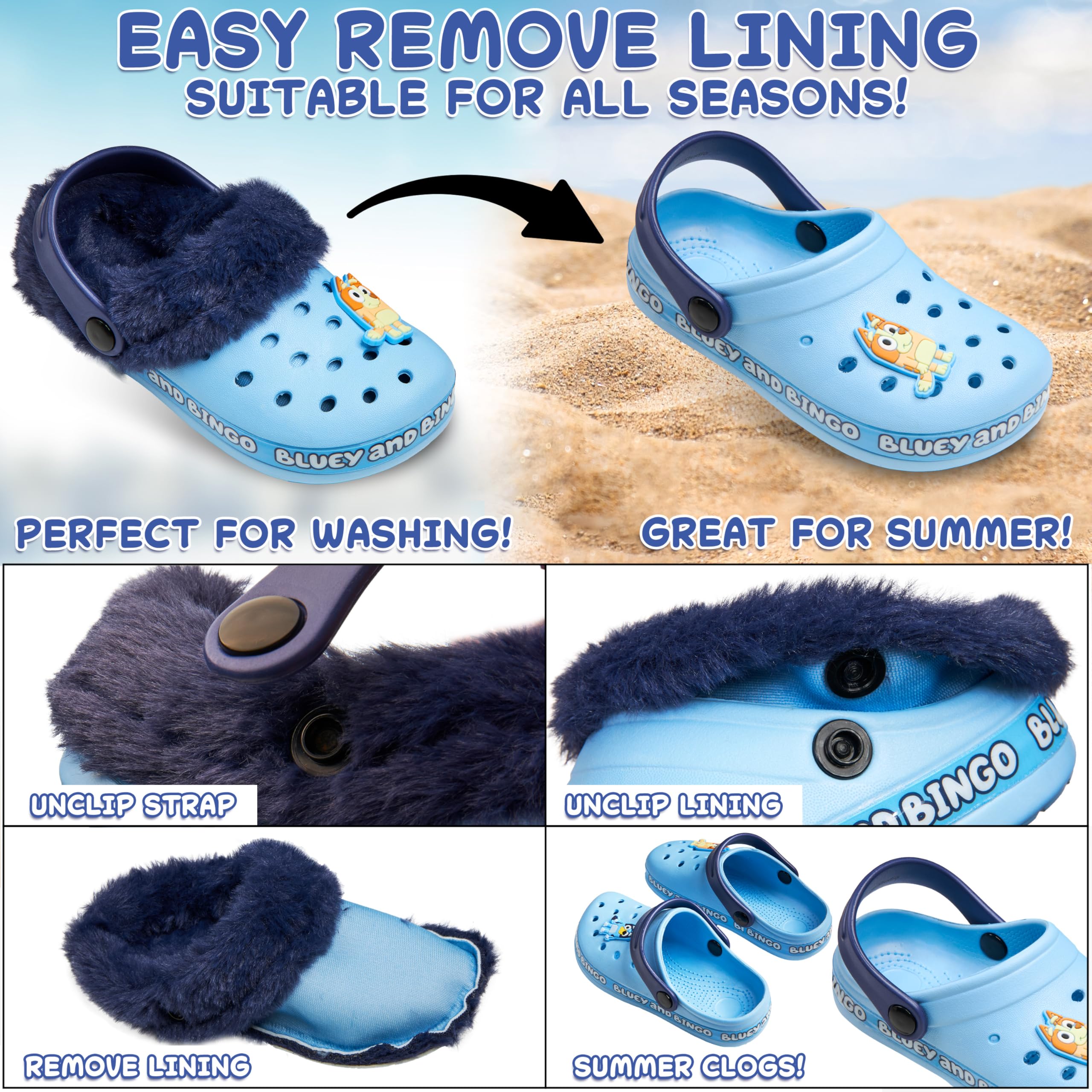 BlueY Zoccoli Bambina, Fodera in Pile Invernale e Accenti Decorativi, Slip On Ciabatte Bambino con Cinturino, Regalo Bambini