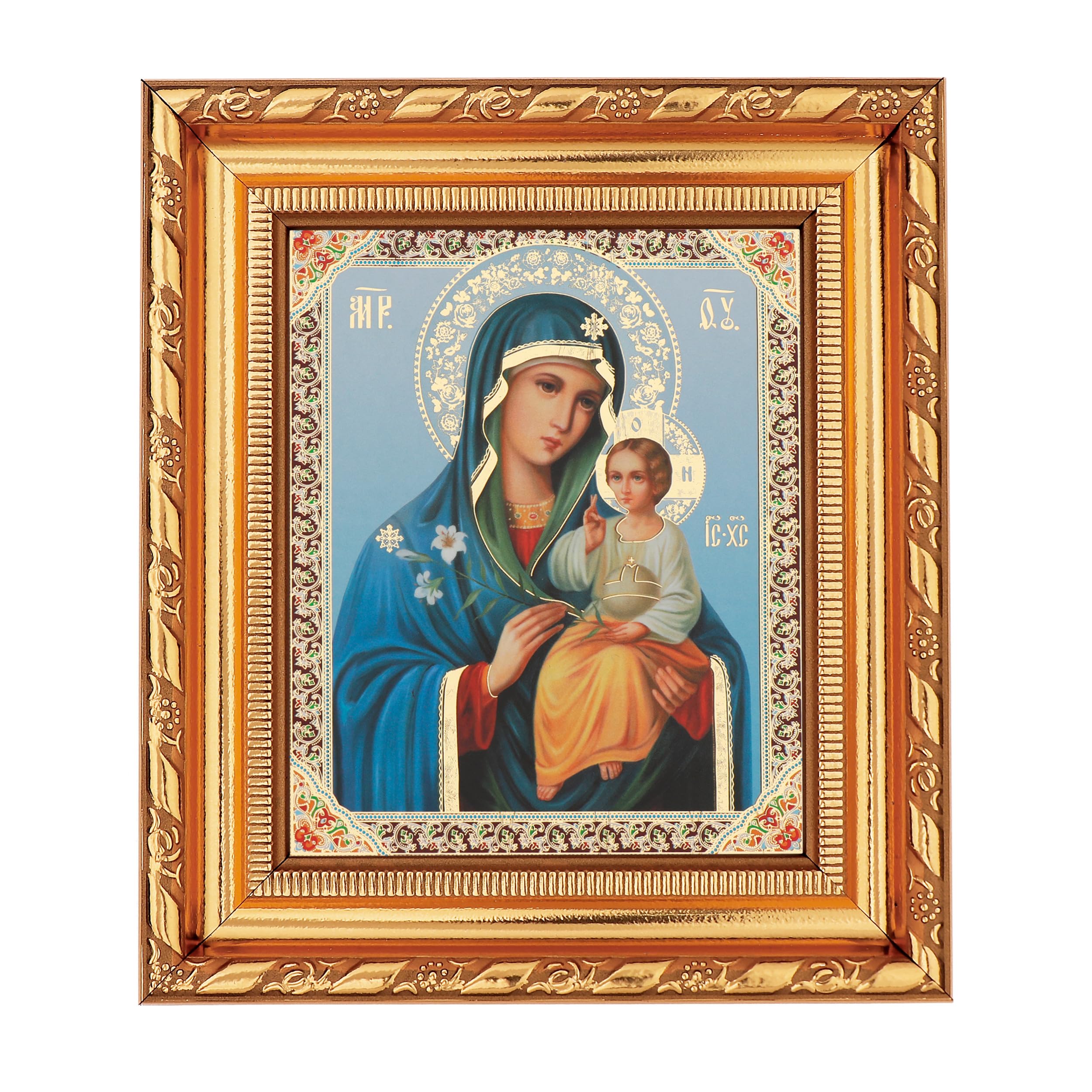 NKlaus 13910 Mother of God Not Withering Flower Icon, Frame Glass 14 x 16 cm Christian, Non-withering flower, 16L x 14W cm